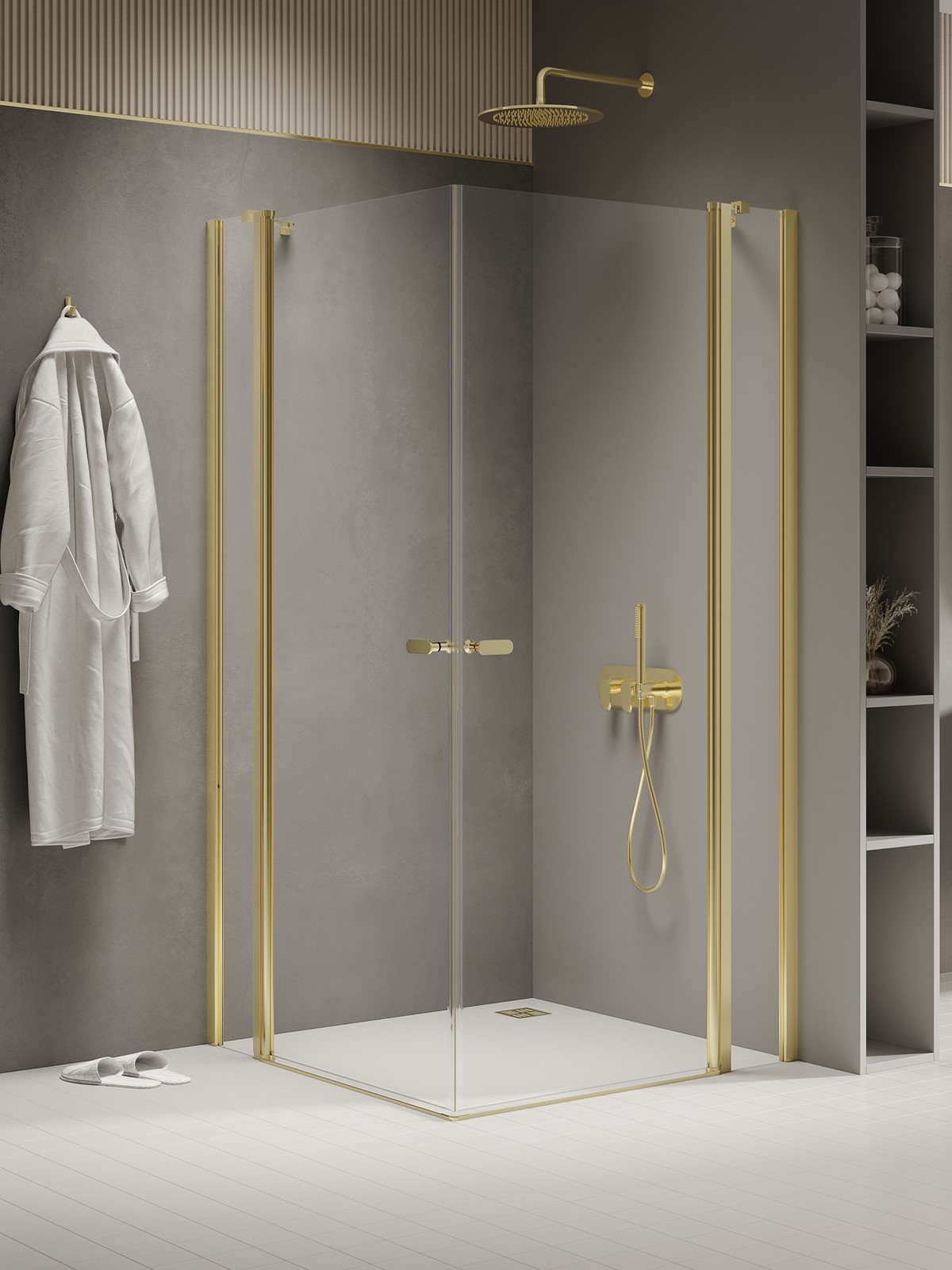 New Trendy New Soleo Light Gold cabine de douche 100x100 cm carrée doré brillant/verre transparent K-1889