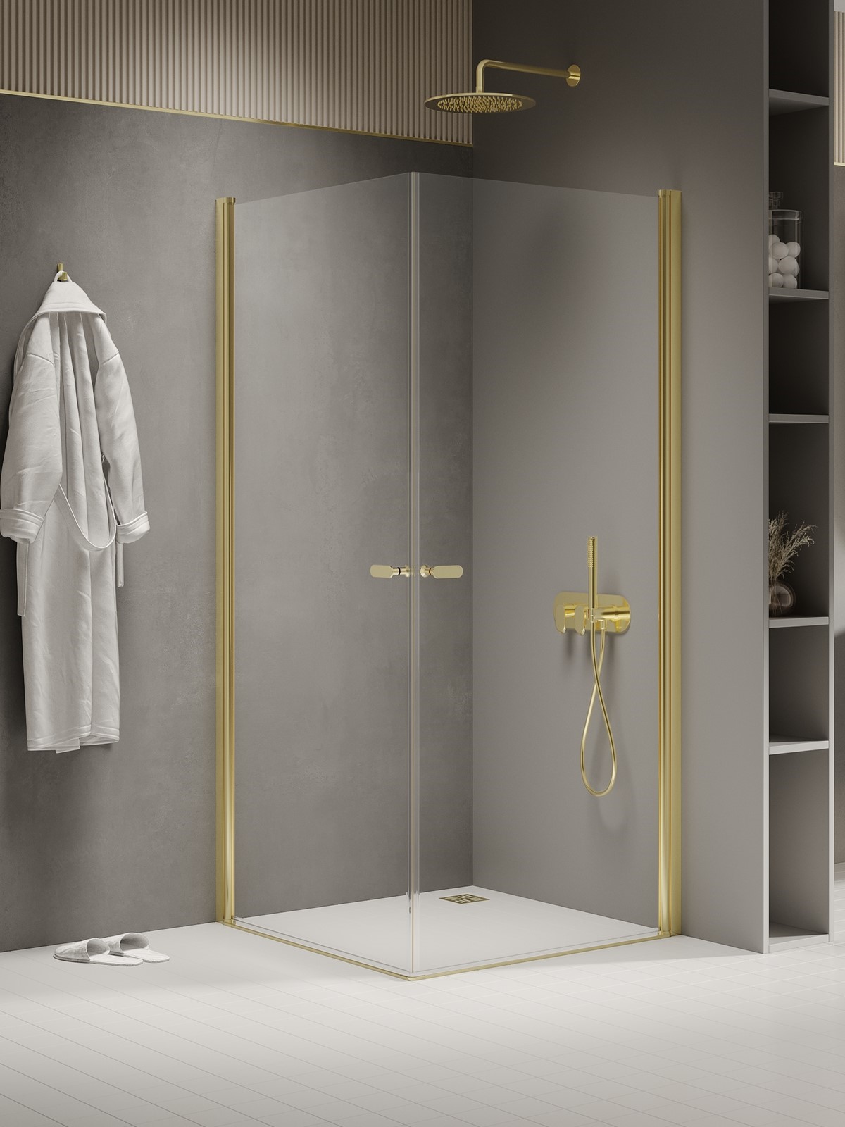 New Trendy New Soleo Light Gold cabine de douche 80x80 cm carrée doré brillant/verre transparent K-1879