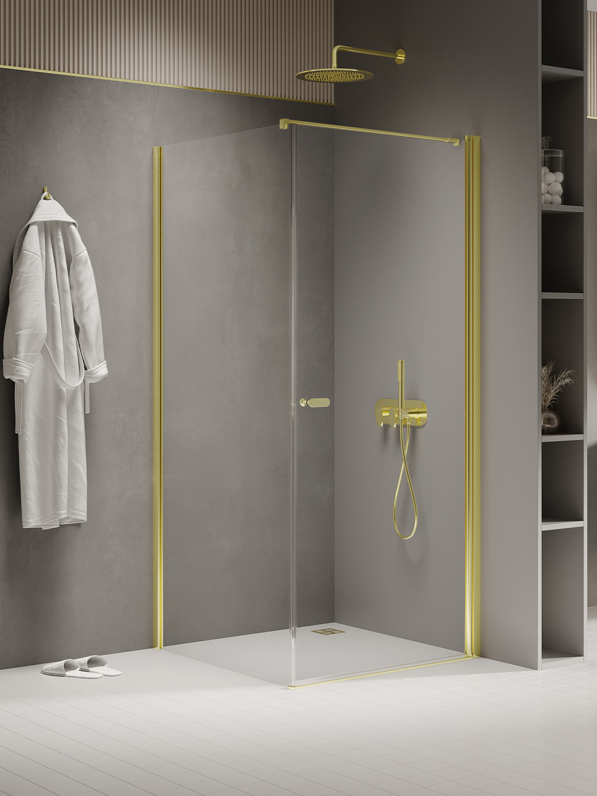 New Trendy New Soleo Light Gold cabine de douche 70x70 cm carrée doré brillant/verre transparent K-1827-WP