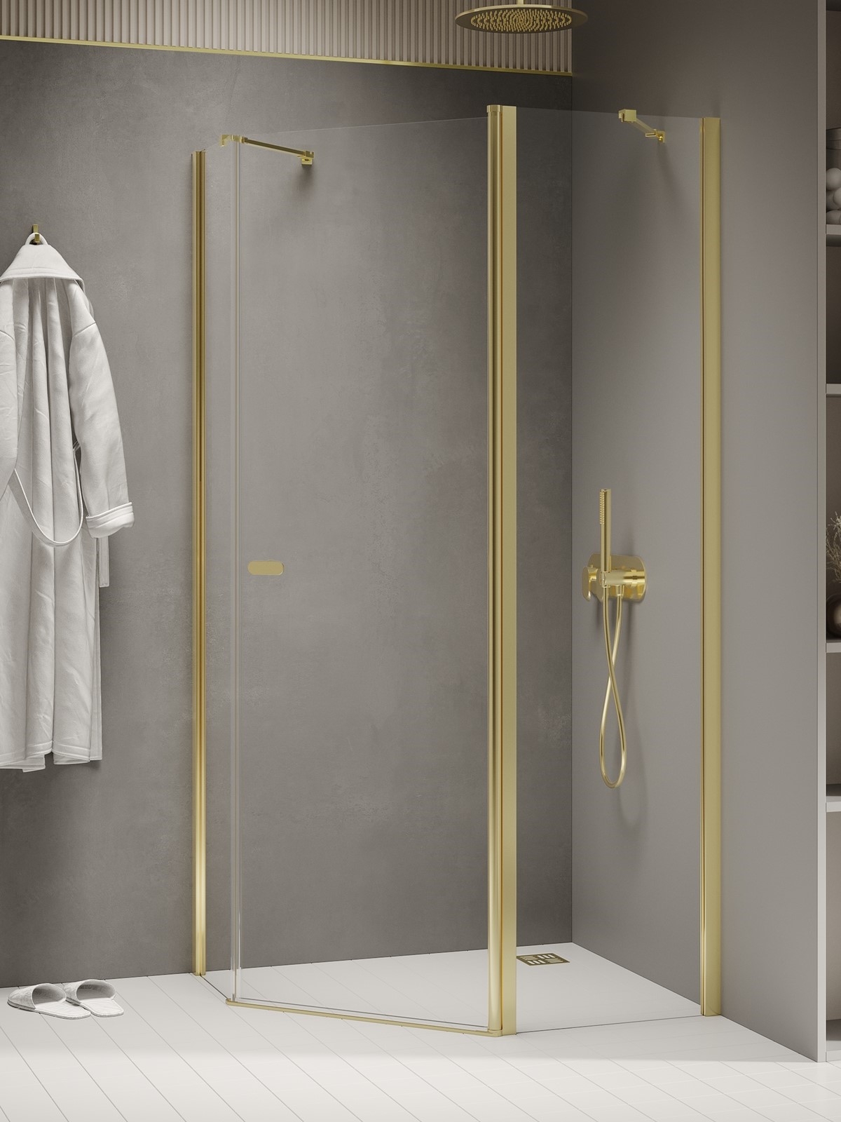 New Trendy New Soleo Light Gold cabine de douche 100x80 cm doré brillant/verre transparent K-1665