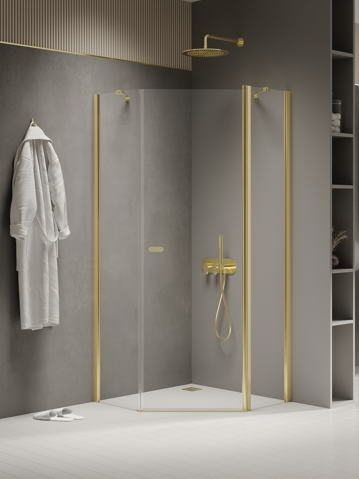 New Trendy New Soleo Light Gold cabine de douche 90x90 cm doré brillant/verre transparent K-1664