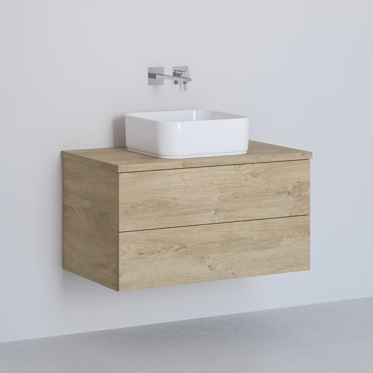 Kronenbach Cube meuble avec plan de travail 81x48.7x44.5 cm sous-lavabo suspendu chêne KBWTKOWTL812GH