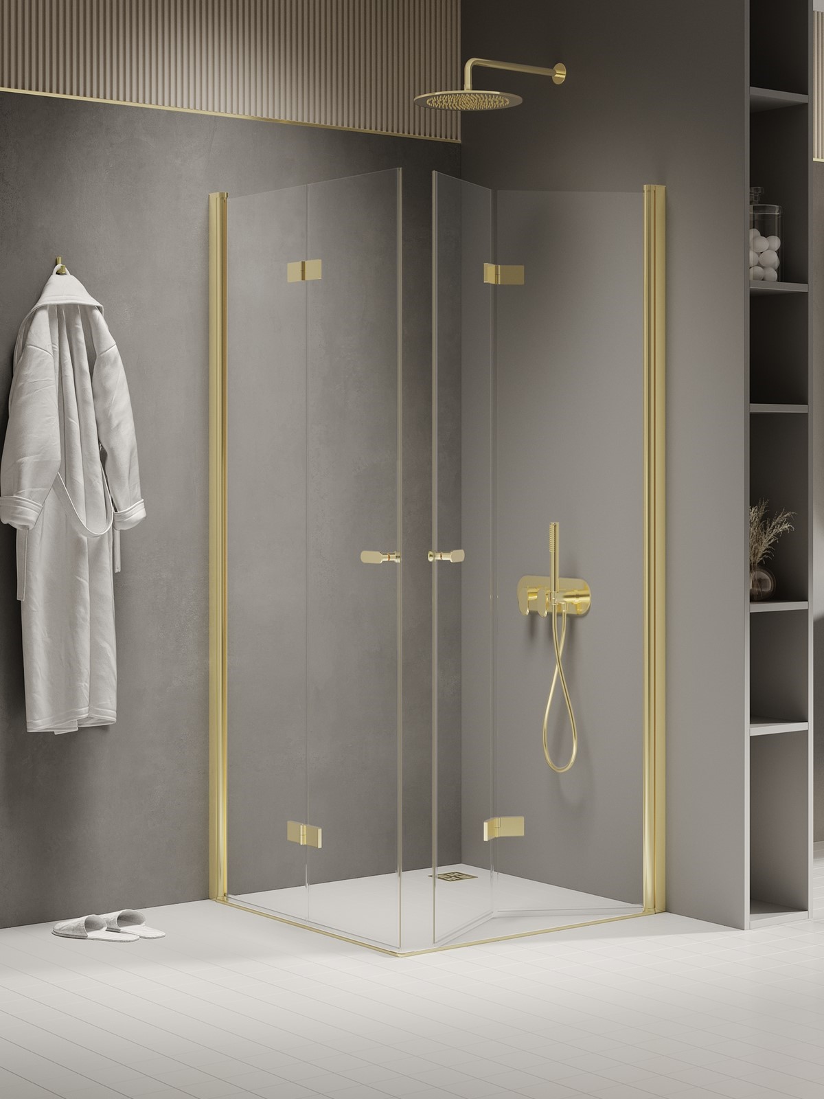 New Trendy New Soleo Light Gold cabine de douche 90x70 cm rectangulaire doré brillant/verre transparent K-1951