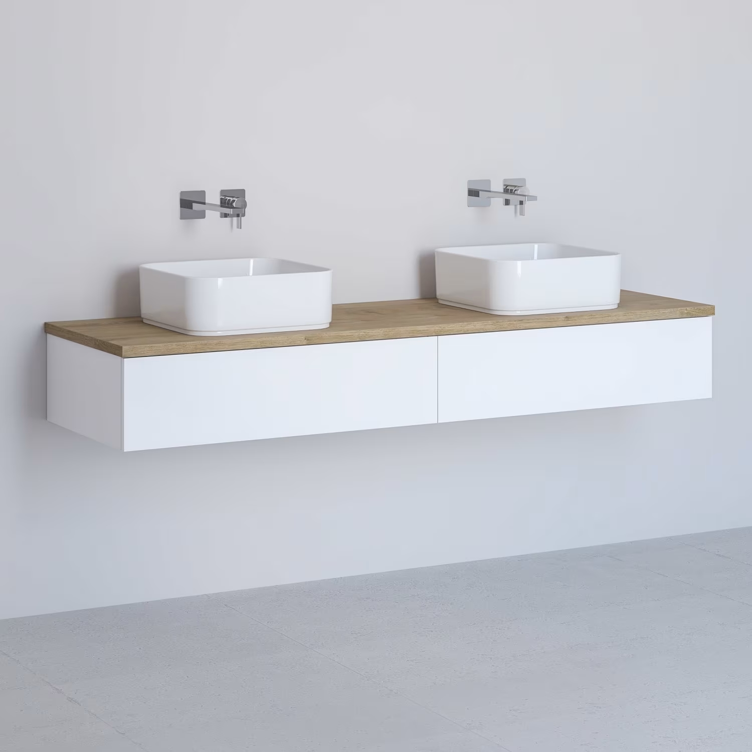 Kronenbach Cube meuble avec plan de travail 161x48.7x23.5 cm sous-lavabo suspendu blanc-chêne KBWTKOWT1612WHGH