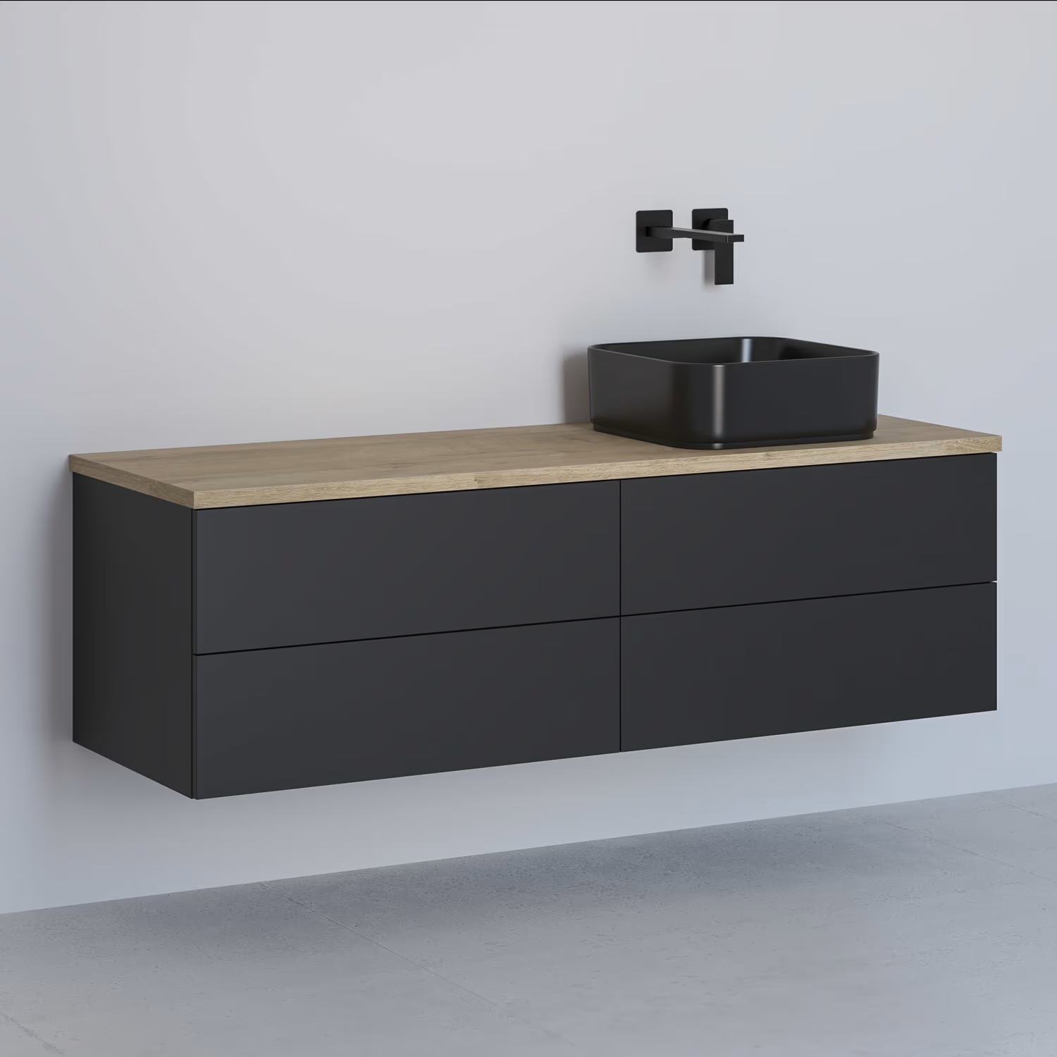 Kronenbach Cube meuble avec plan de travail 141x48.7x44.5 cm sous-lavabo suspendu noir-chêne KBWTKOWTL1414SMGH