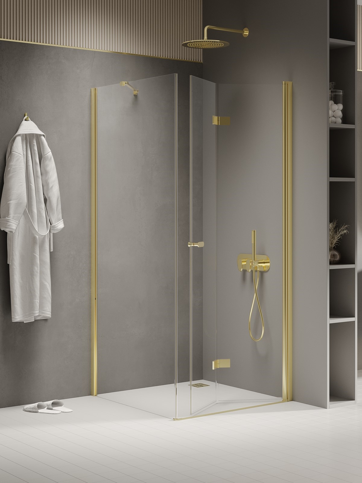 New Trendy New Soleo Light Gold cabine de douche 100x70 cm rectangulaire doré brillant/verre transparent K-1922