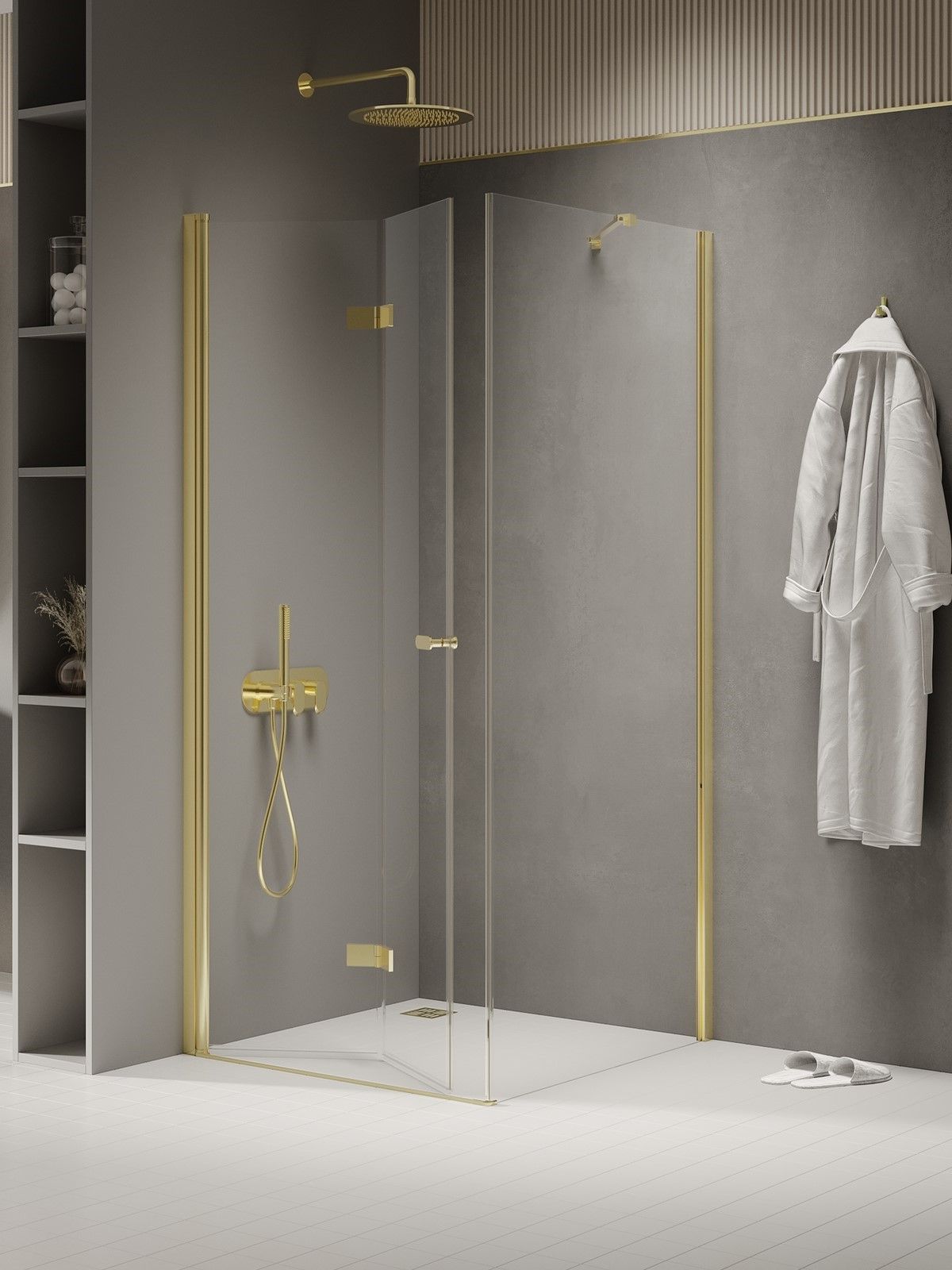 New Trendy New Soleo Light Gold cabine de douche 90x80 cm rectangulaire doré brillant/verre transparent K-1903