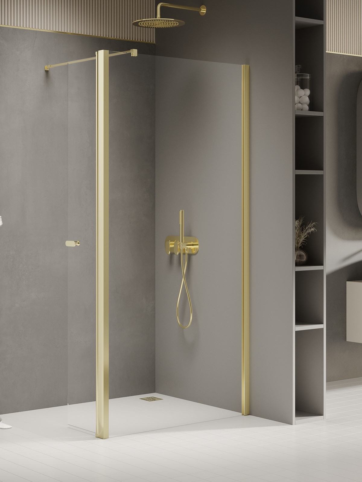 New Trendy New Soleo Light Gold paroi de douche walk-in 60 cm doré brillant/verre transparent K-1961