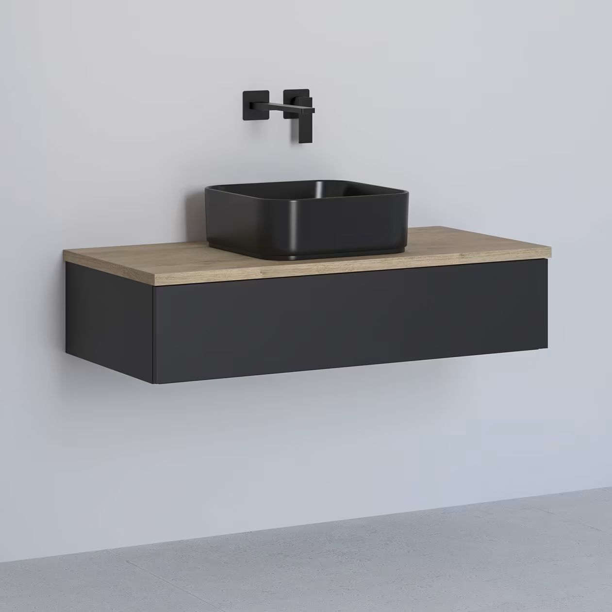 Kronenbach Cube meuble avec plan de travail 101x48.7x23.5 cm sous-lavabo suspendu noir-chêne KBWTKOWTL1011SMGH