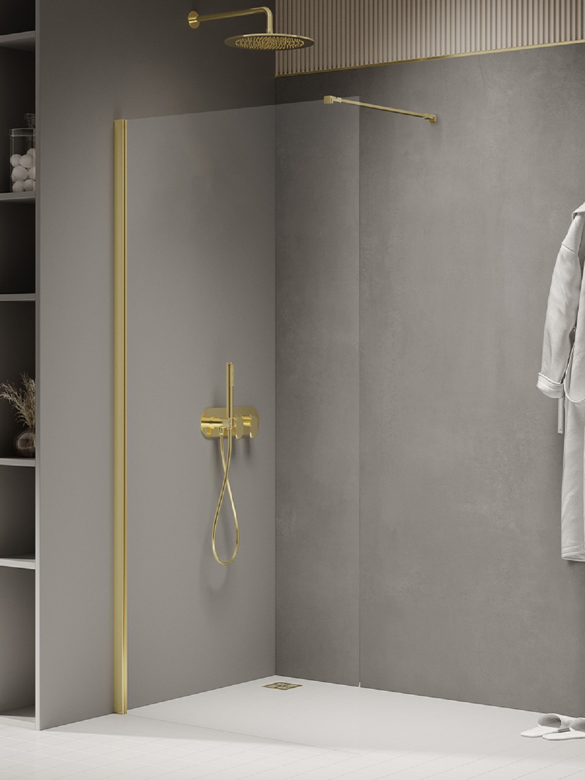 New Trendy New Soleo Light Gold paroi de douche walk-in 50 cm doré brillant/verre transparent K-2091-WP