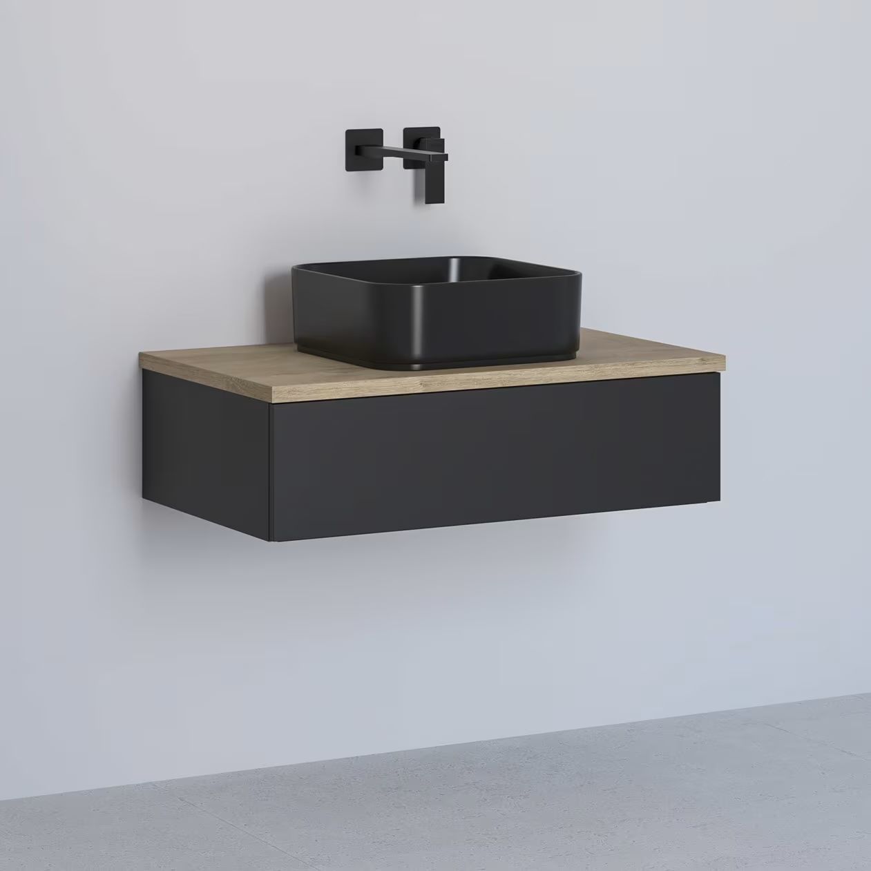 Kronenbach Cube meuble avec plan de travail 81x48.7x23.5 cm sous-lavabo suspendu noir-chêne KBWTKOWTL811SMGH