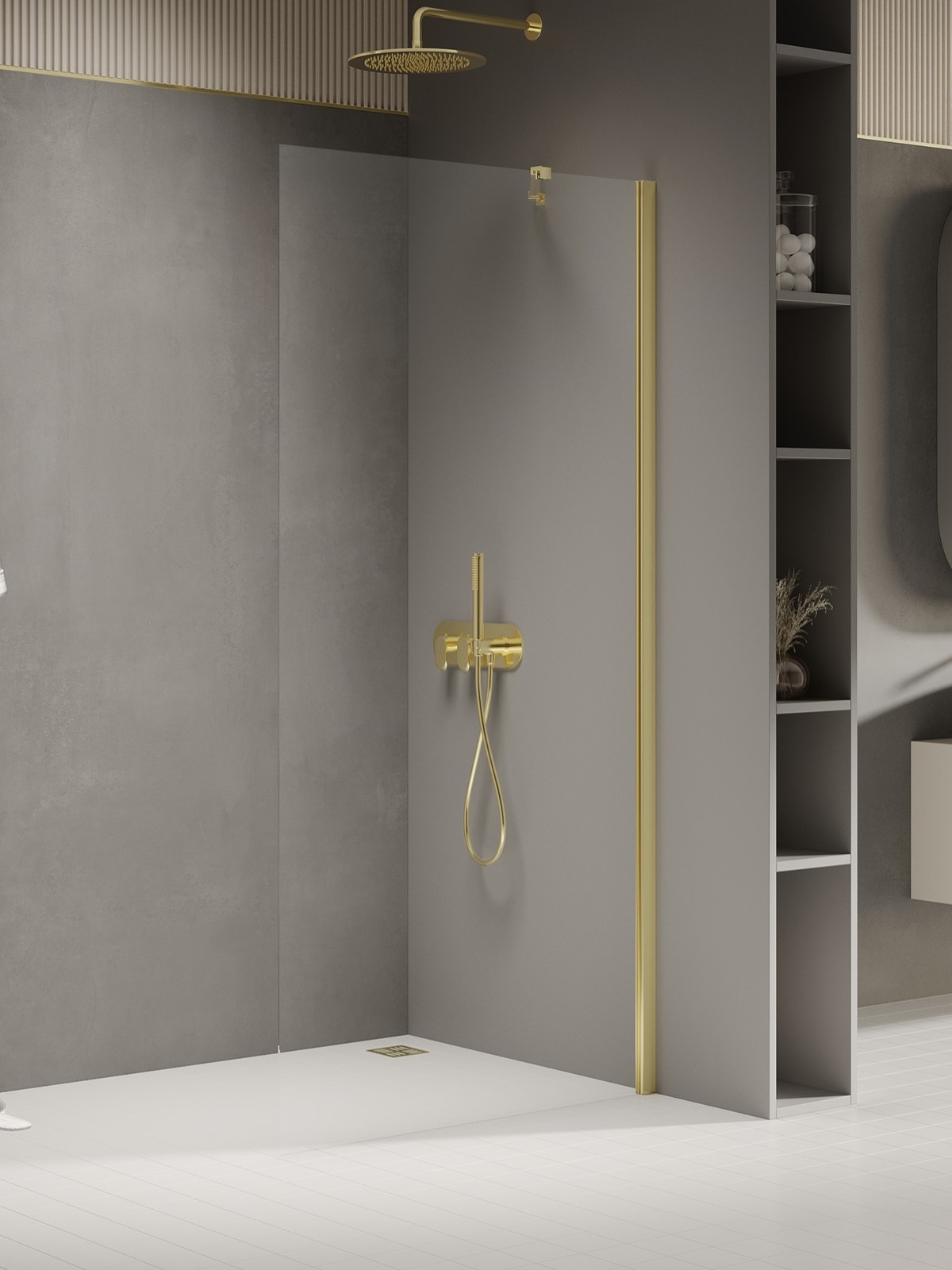 New Trendy New Soleo Light Gold paroi de douche walk-in 80 cm doré brillant/verre transparent K-2094
