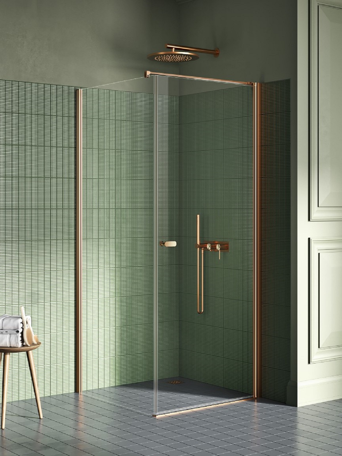 New Trendy New Soleo Copper Brushed cabine de douche 100x70 cm rectangulaire cuivre brossé/verre transparent K-2284-WP