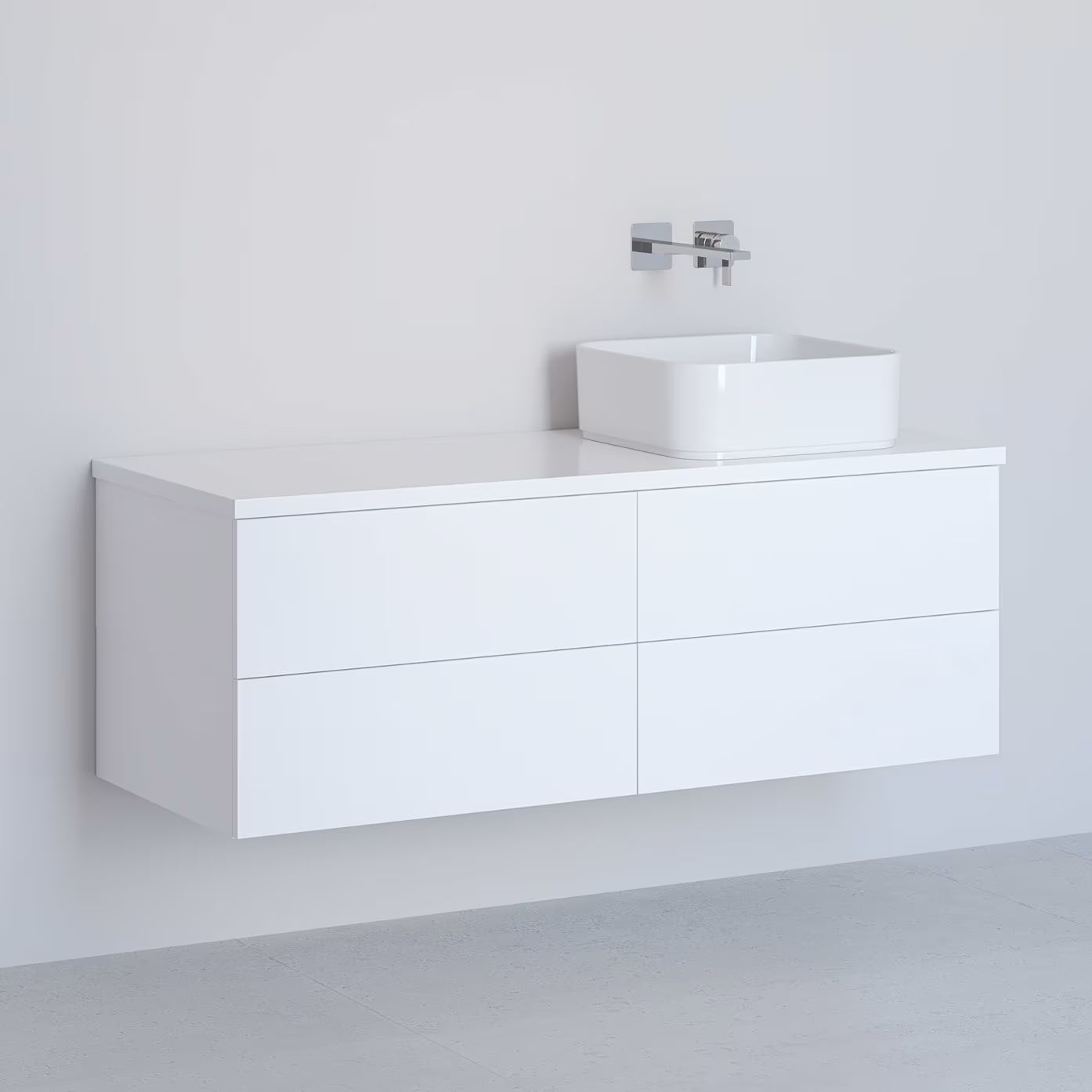 Kronenbach Cube meuble avec plan de travail 121x48.7x44.5 cm sous-lavabo suspendu blanc KBWTKOWTL1214WH