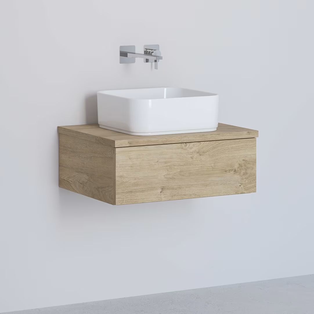 Kronenbach Cube meuble avec plan de travail 61x48.7x44.5 cm sous-lavabo suspendu chêne KBWTKOWTL611GH