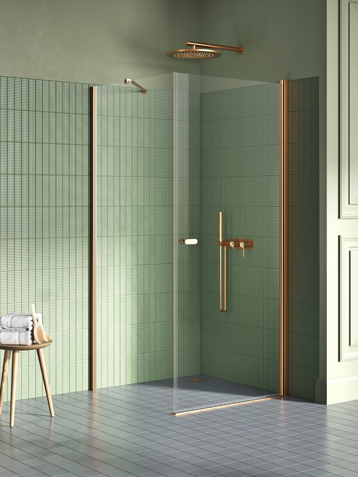 New Trendy New Soleo Copper Brushed cabine de douche 100x100 cm carrée cuivre brossé/verre transparent K-1980