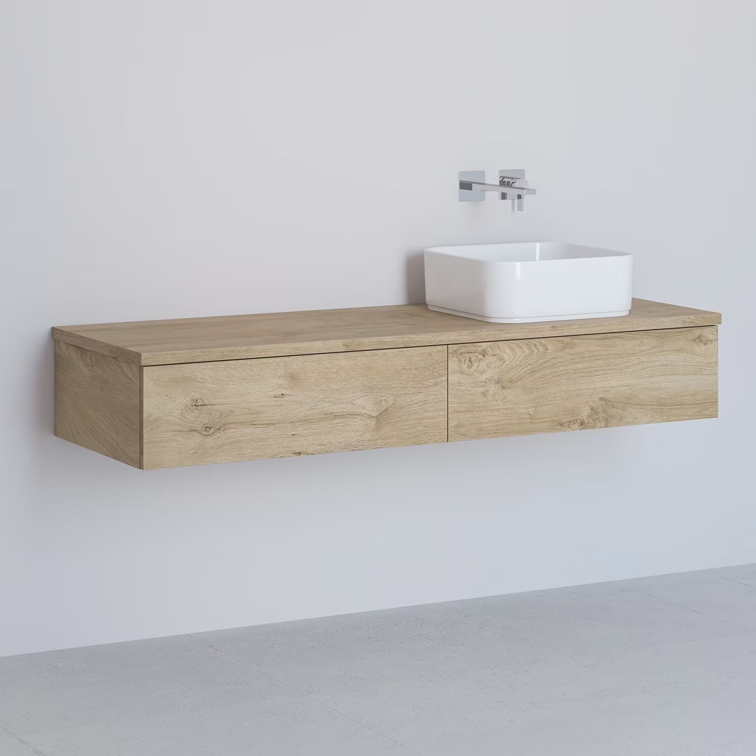Kronenbach Cube meuble avec plan de travail 141x48.7x23.5 cm sous-lavabo suspendu chêne KBWTKOWTL1412GH