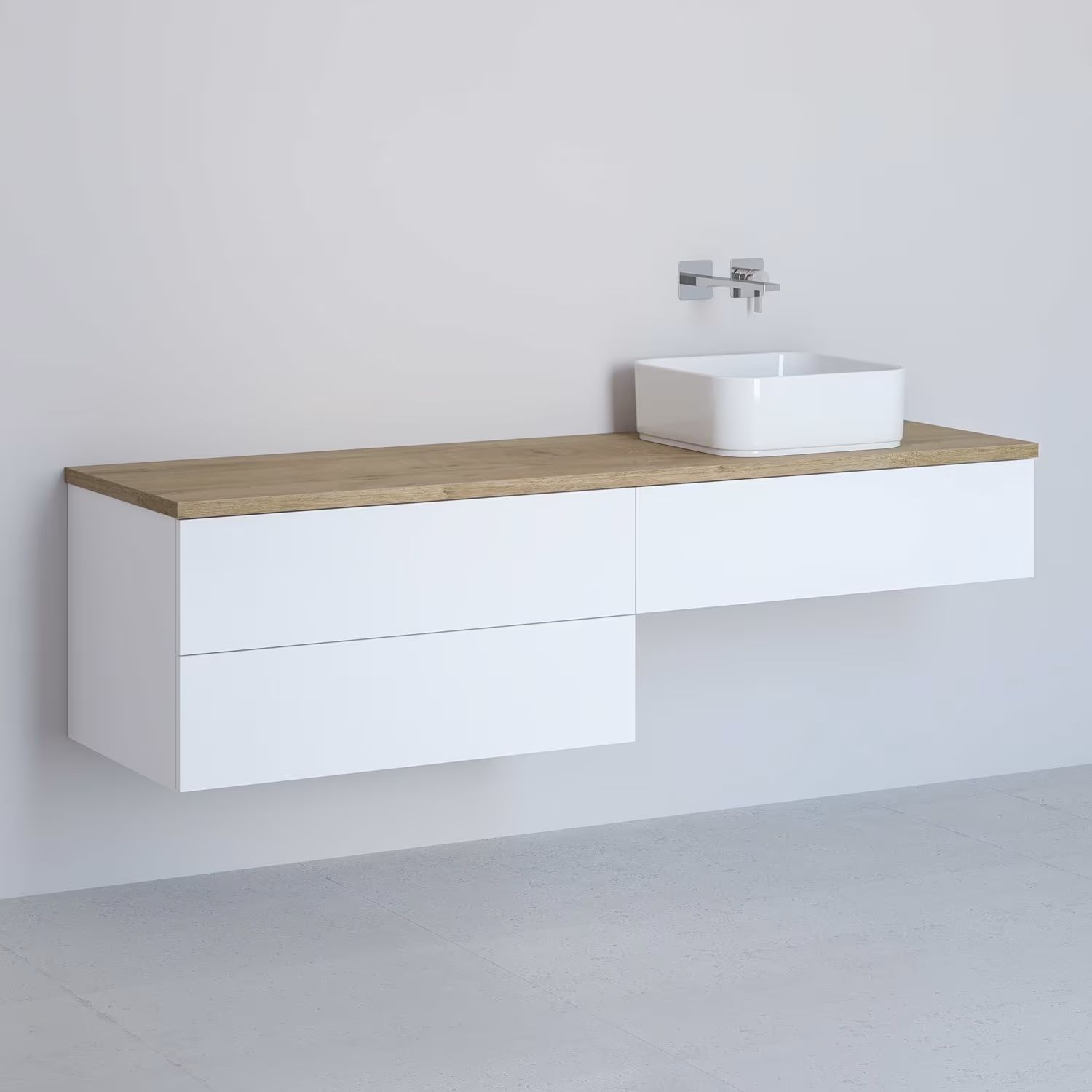 Kronenbach Cube meuble avec plan de travail 161x48.7x44.5 cm sous-lavabo suspendu blanc-chêne KBWTKOWTL1613WHGH