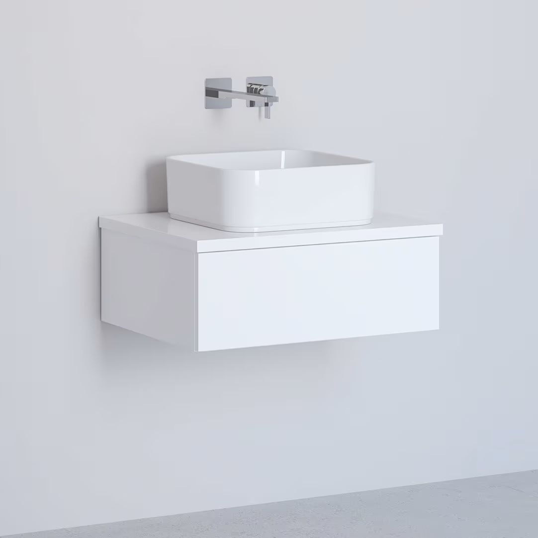 Kronenbach Cube meuble avec plan de travail 61x48.7x44.5 cm sous-lavabo suspendu blanc KBWTKOWTL611WH