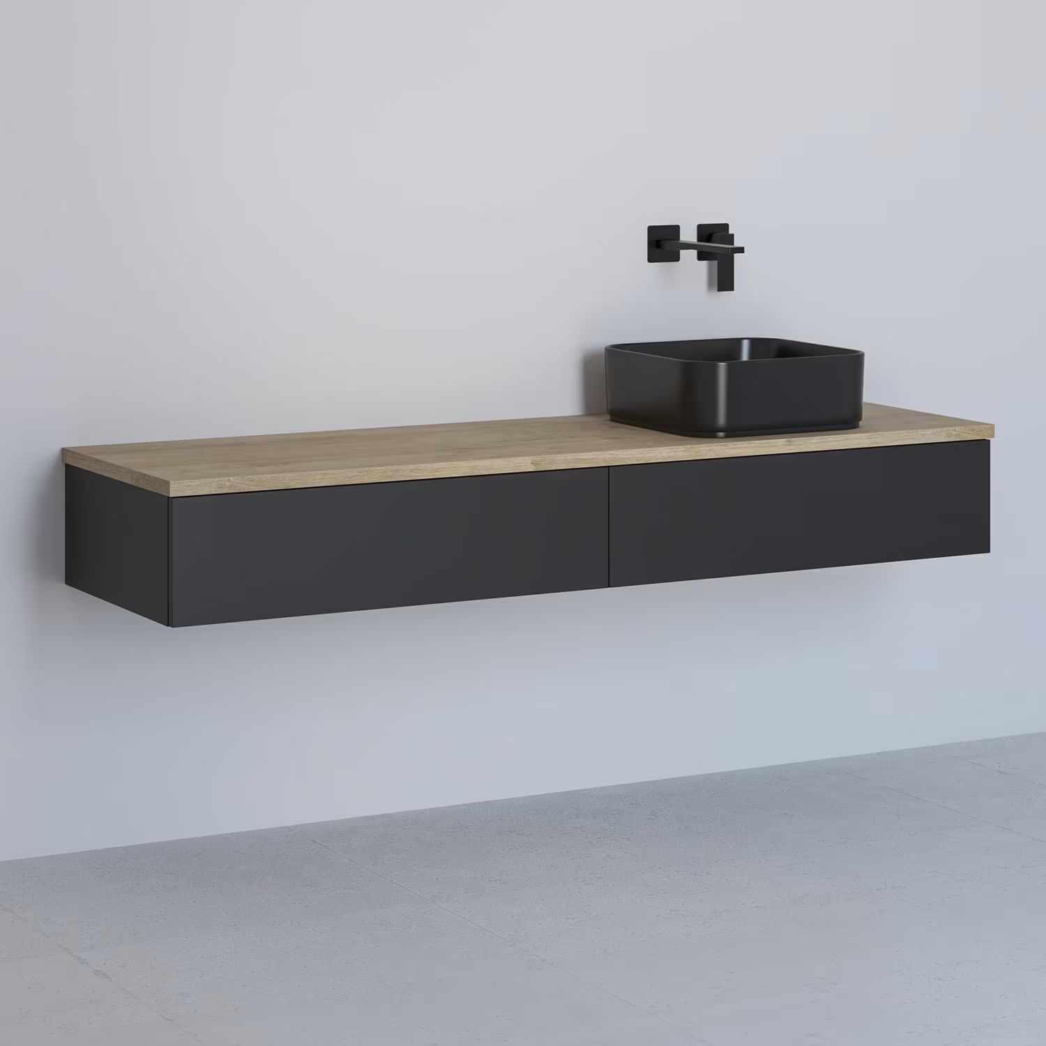 Kronenbach Cube meuble avec plan de travail 161x48.7x23.5 cm sous-lavabo suspendu noir-chêne KBWTKOWTL1612SMGH