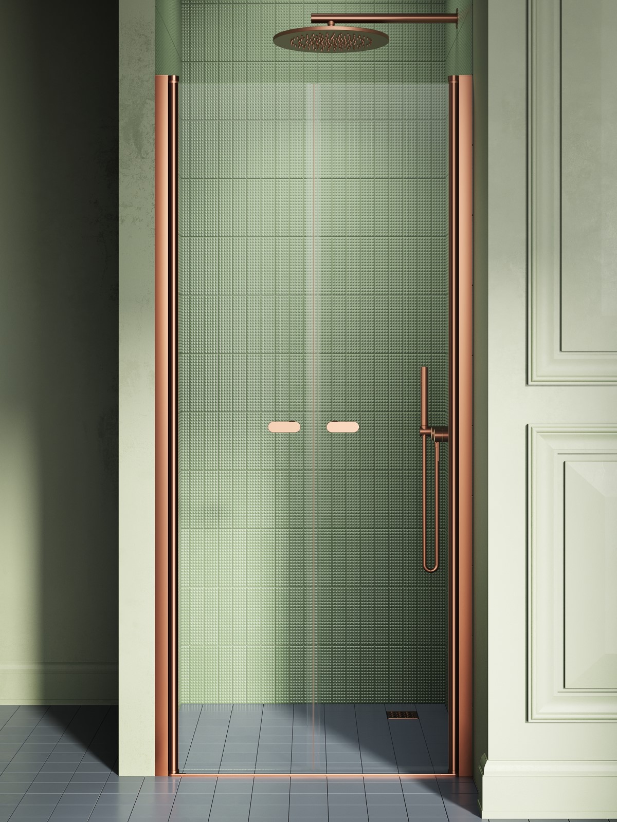 New Trendy New Soleo Copper Brushed porte de douche 100 cm à ouverture basculante cuivre brossé/verre transparent D-0496A
