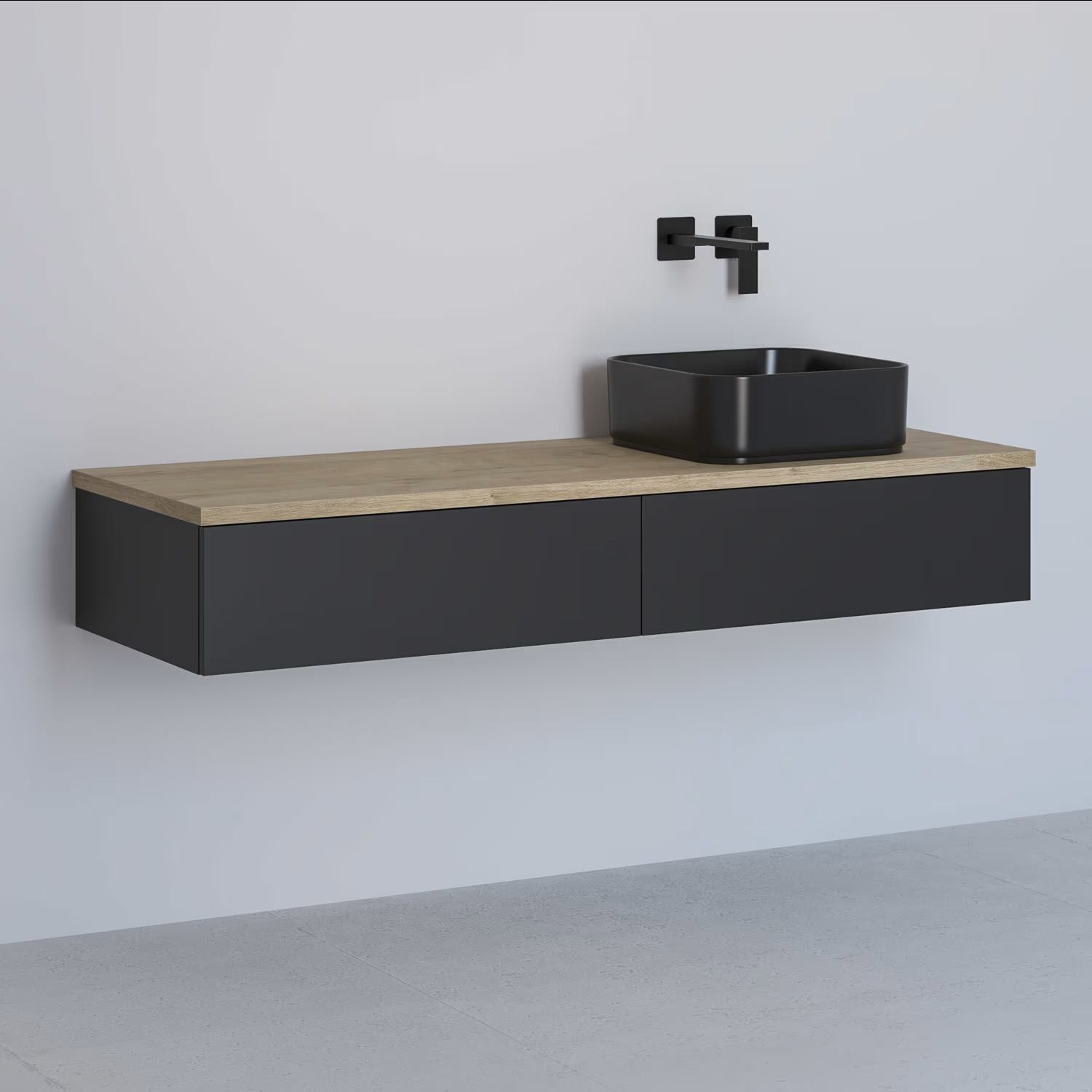Kronenbach Cube meuble avec plan de travail 141x48.7x23.5 cm sous-lavabo suspendu noir-chêne KBWTKOWTL1412SMGH