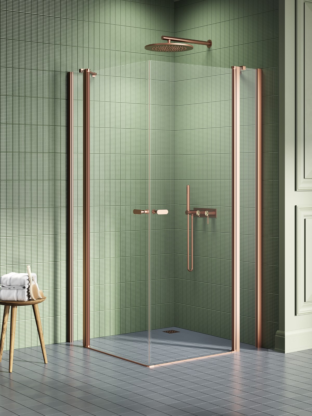 New Trendy New Soleo Copper Brushed cabine de douche 120x90 cm rectangulaire cuivre brossé/verre transparent K-2020