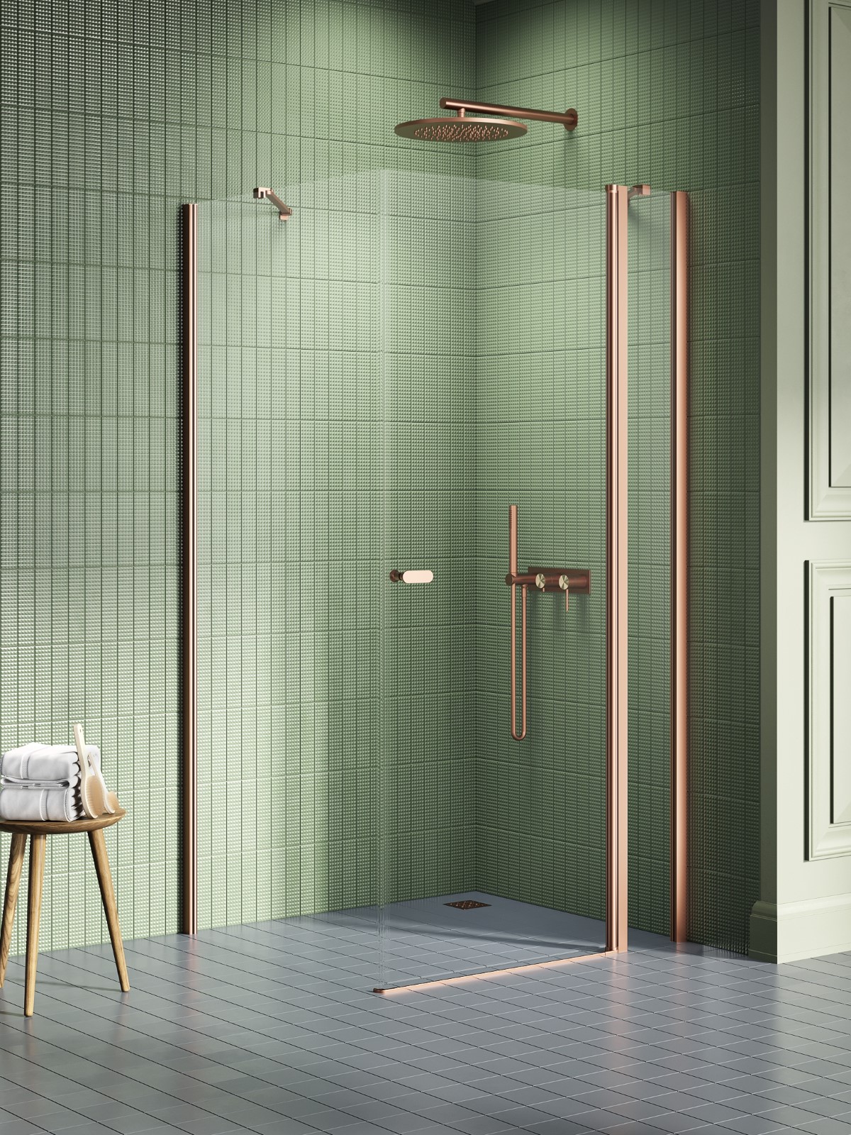 New Trendy New Soleo Copper Brushed cabine de douche 90x70 cm rectangulaire cuivre brossé/verre transparent K-1983