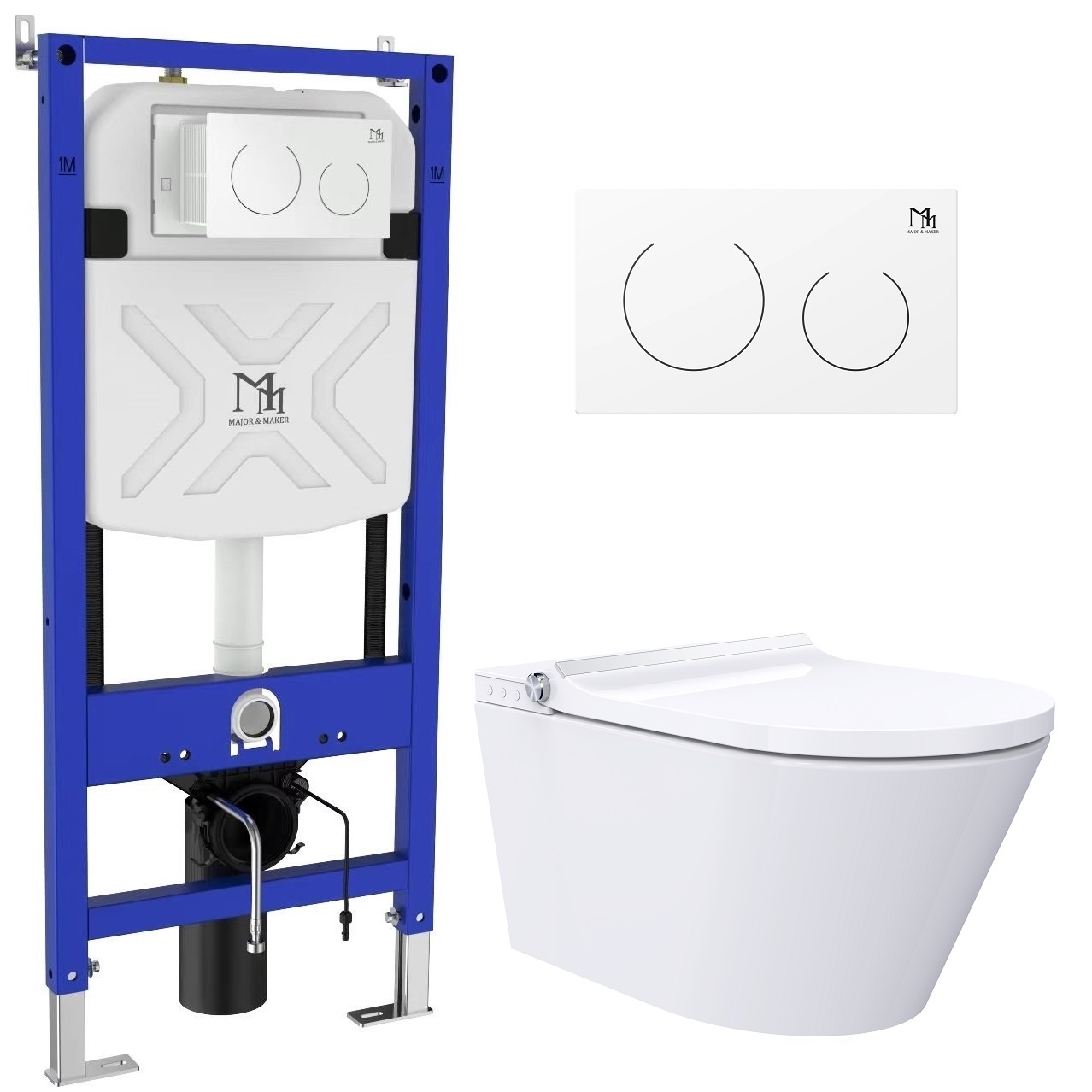 Major&Maker Classic + Coral White wc douche avec cadre et bouton suspendue sans collerette blanc 4050FWS200302W