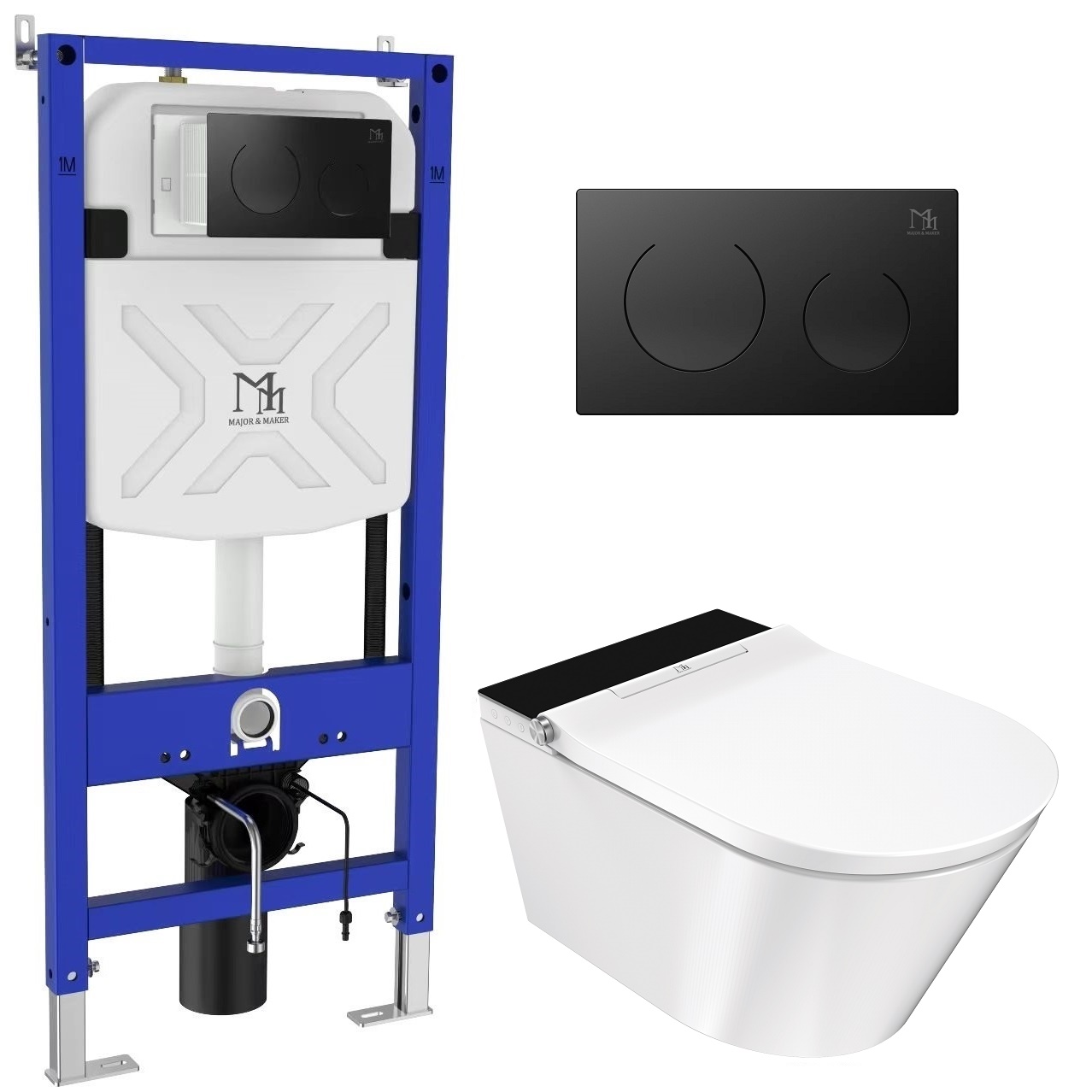 Major&Maker Deluxe B + Coral Black wc lavant avec bâti-support suspendue sans collerette blanc 4020FBS200302B