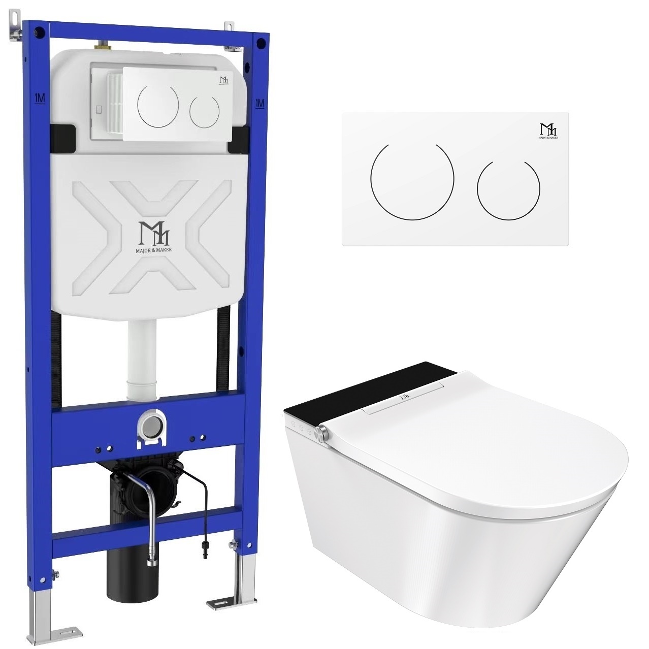 Major&Maker Deluxe B + Coral White wc douche avec cadre et bouton suspendue sans collerette blanc 4020FBS200302W