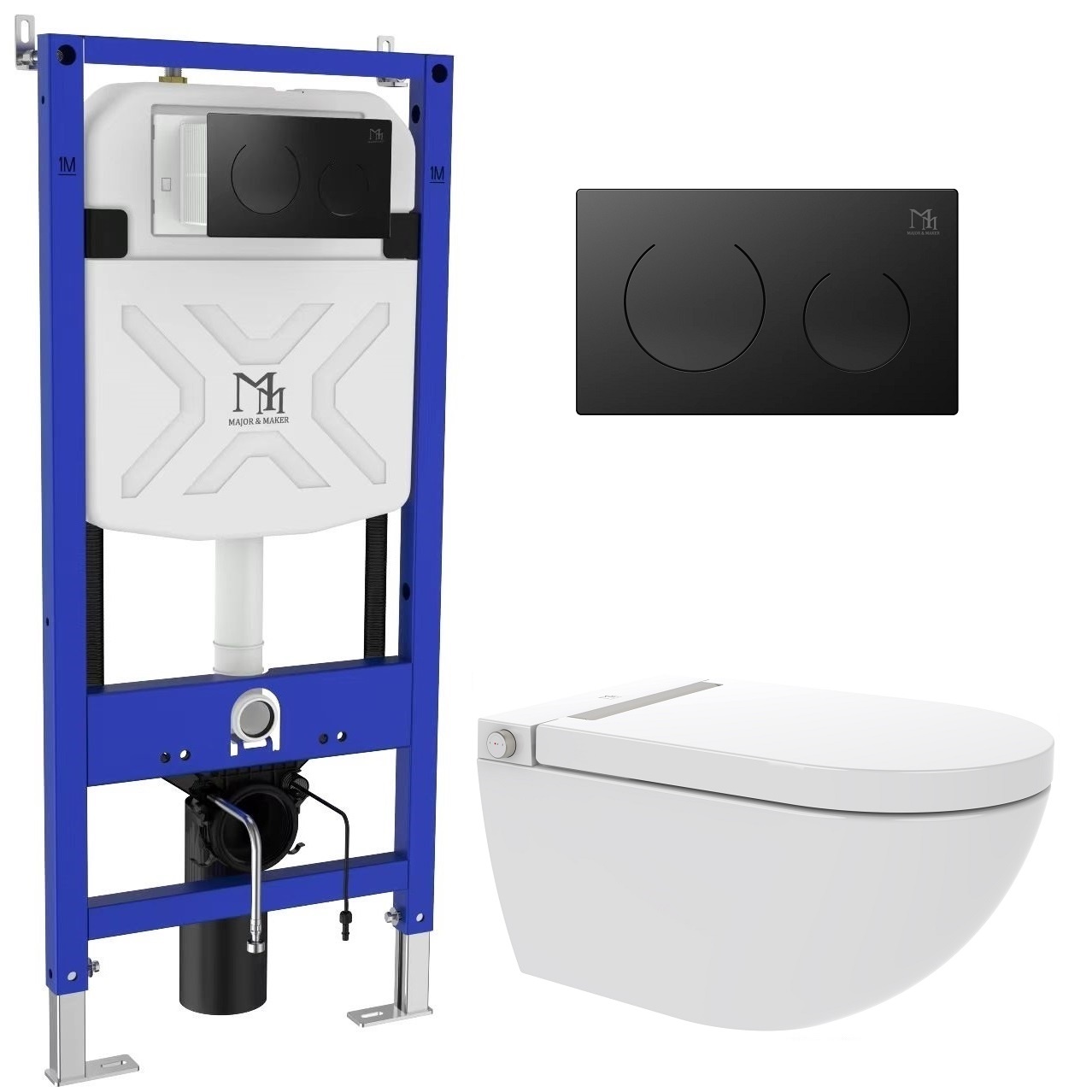 Major&Maker Royal + Coral Black wc douche avec cadre et bouton suspendue sans collerette blanc I65S200302B