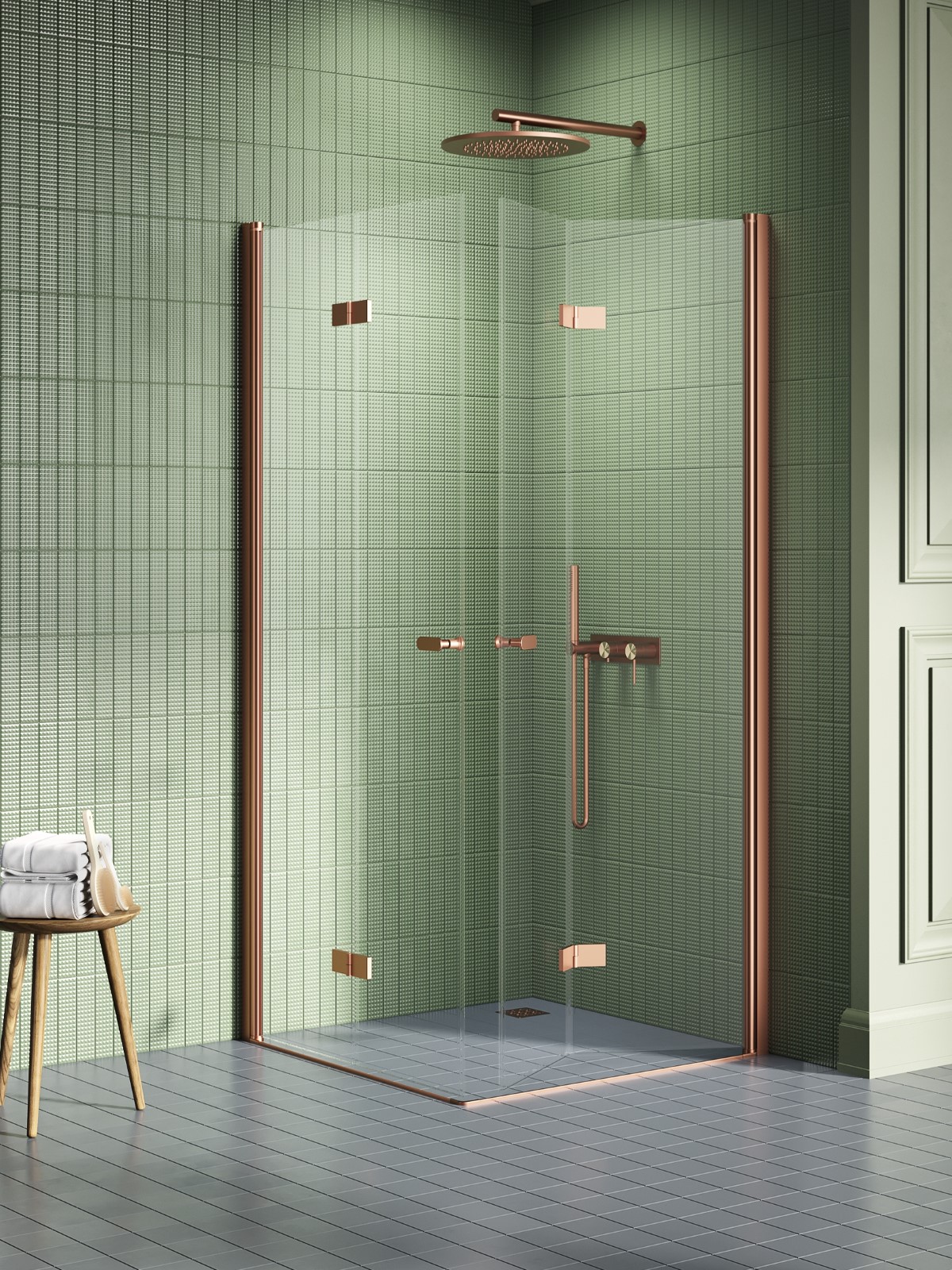 New Trendy New Soleo Copper Brushed cabine de douche 80x70 cm rectangulaire cuivre brossé/verre transparent K-2079