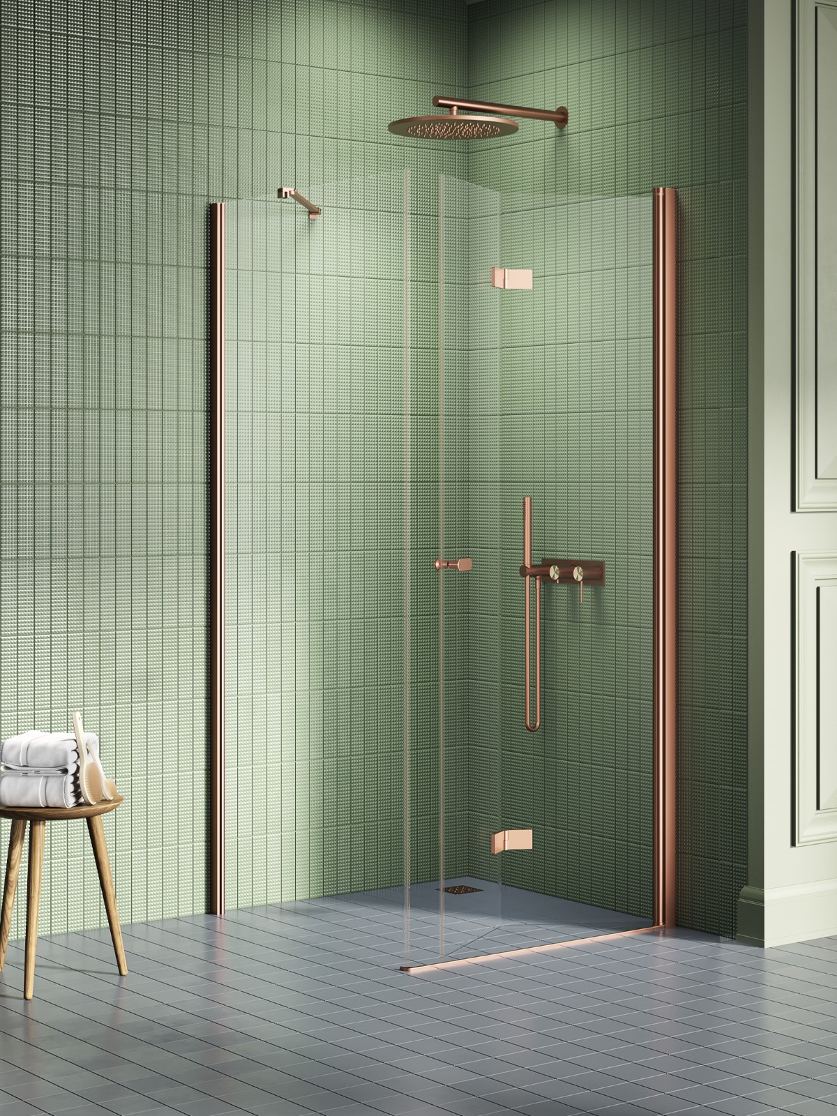 New Trendy New Soleo Copper Brushed cabine de douche 100x70 cm rectangulaire cuivre brossé/verre transparent K-2069