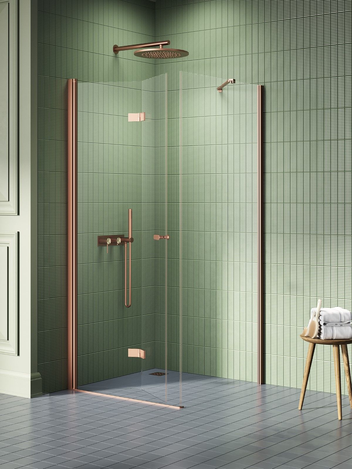 New Trendy New Soleo Copper Brushed cabine de douche 100x70 cm rectangulaire cuivre brossé/verre transparent K-2030