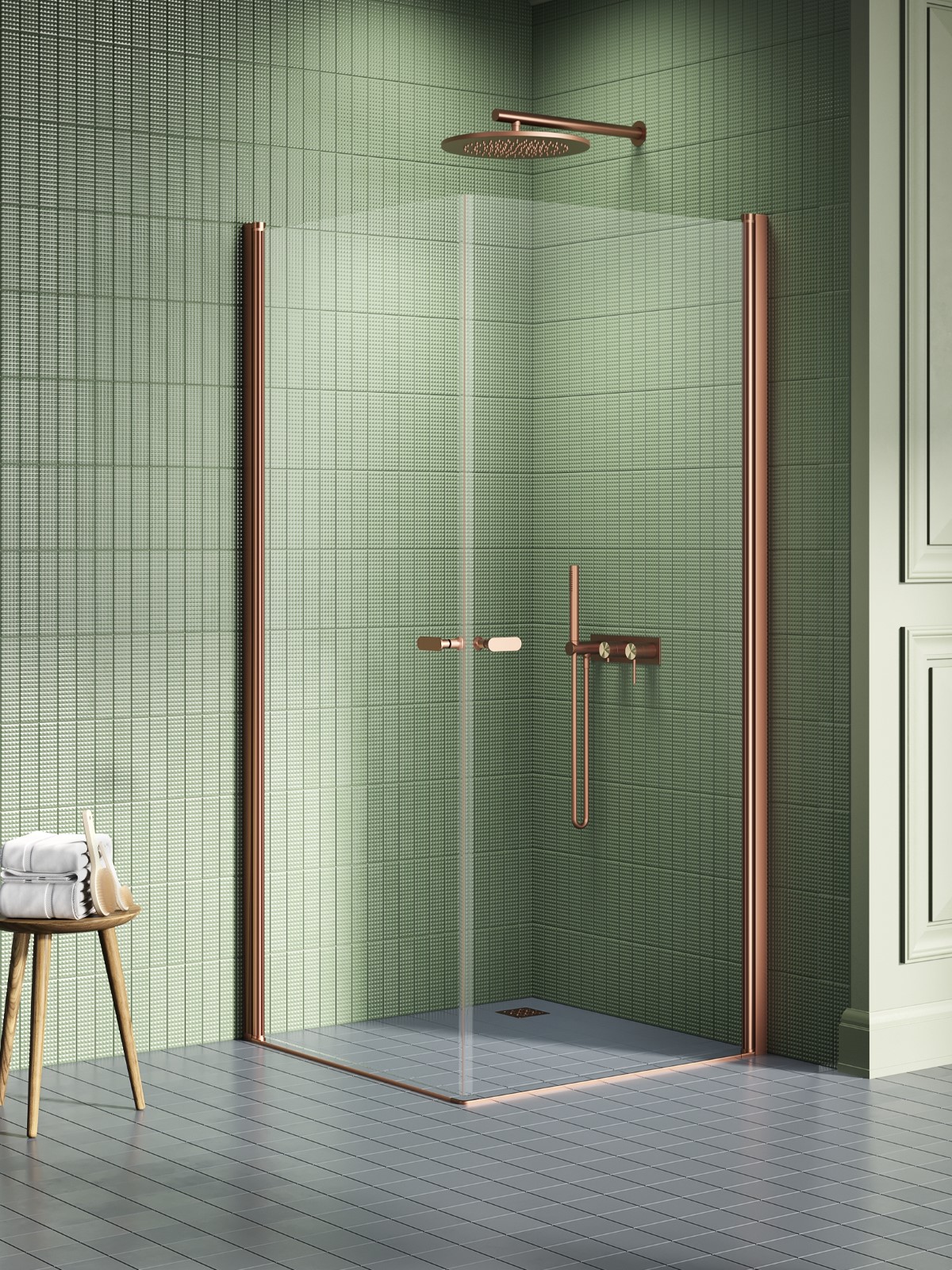 New Trendy New Soleo Copper Brushed cabine de douche 100x100 cm carrée cuivre brossé/verre transparent K-2016