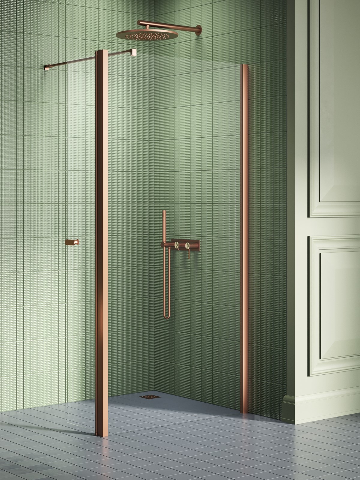 New Trendy New Soleo Copper Brushed paroi de douche walk-in 110 cm cuivre brossé/verre transparent K-2122