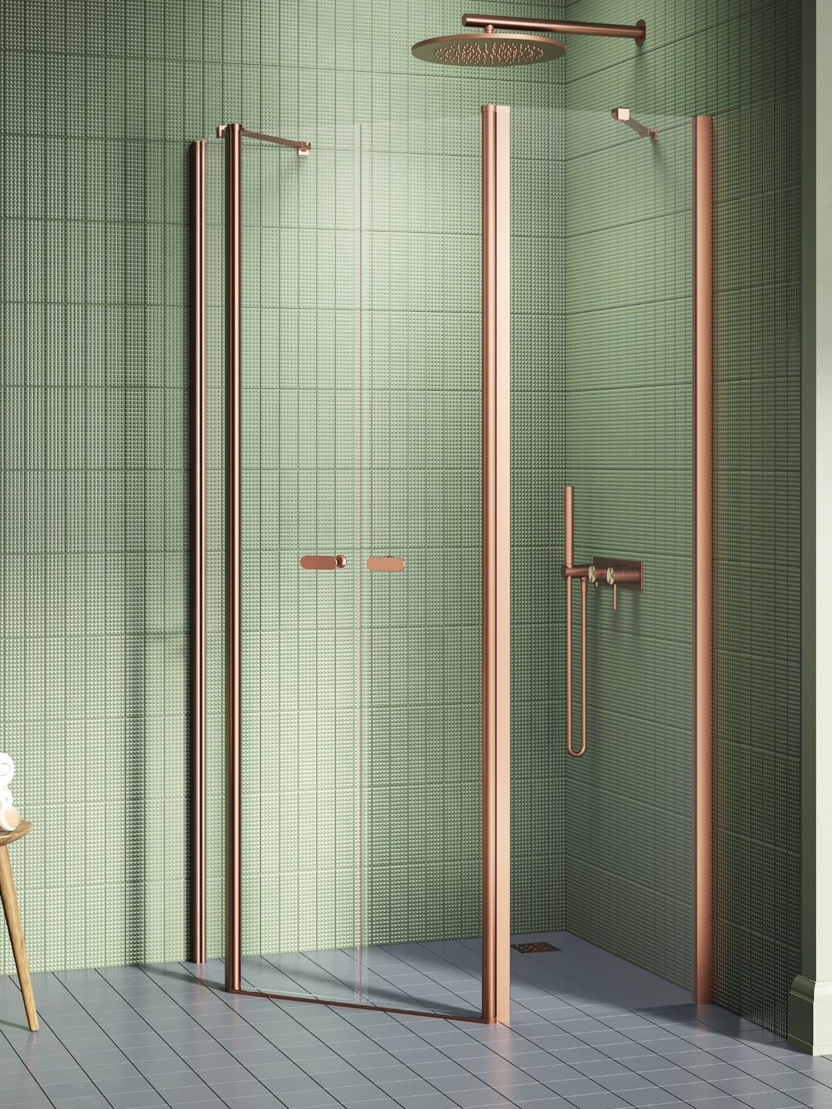 New Trendy New Soleo Copper Brushed cabine de douche 100x80 cm cuivre brossé/verre transparent K-1706