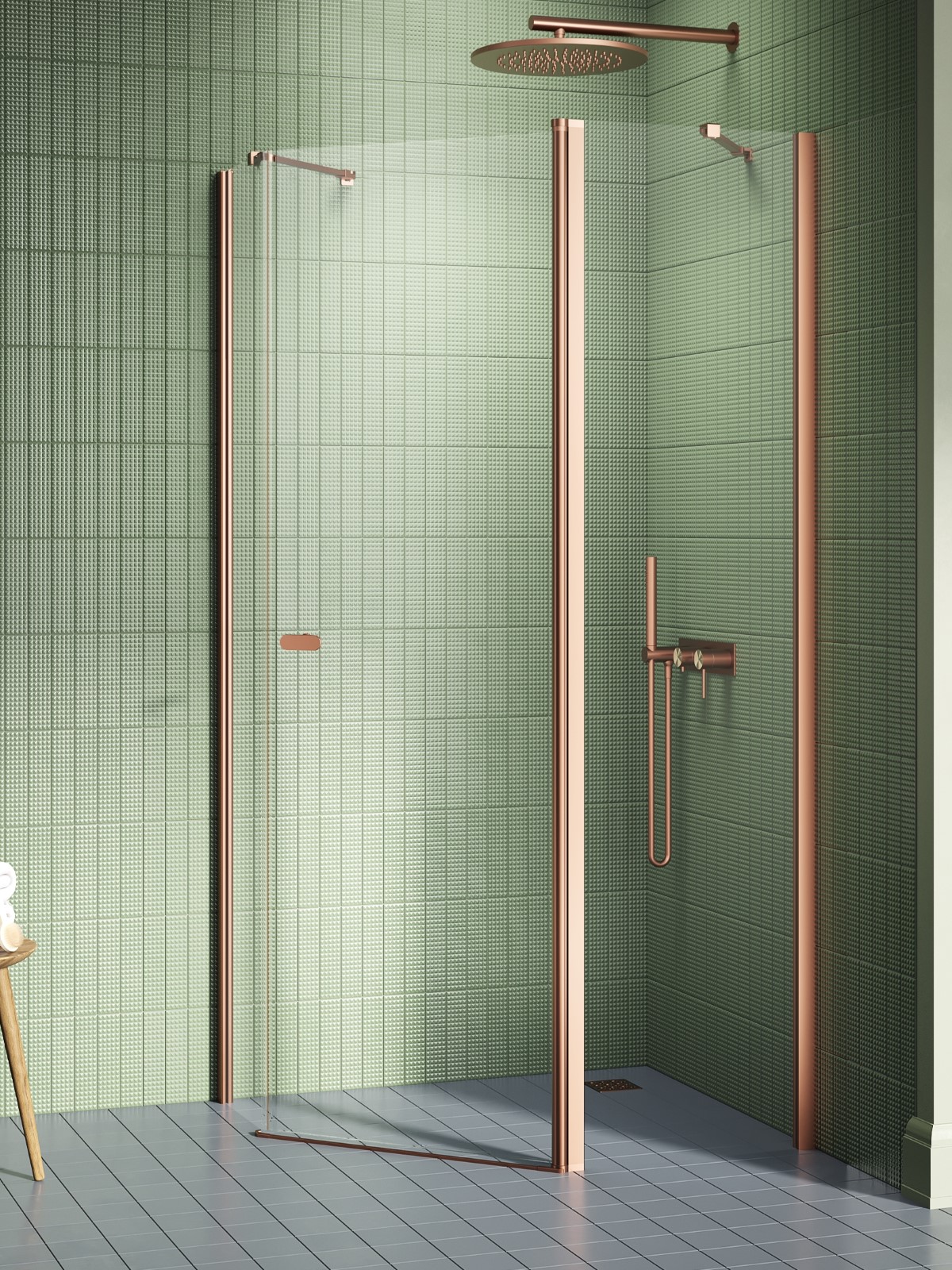 New Trendy New Soleo Copper Brushed cabine de douche 100x80 cm cuivre brossé/verre transparent K-1702