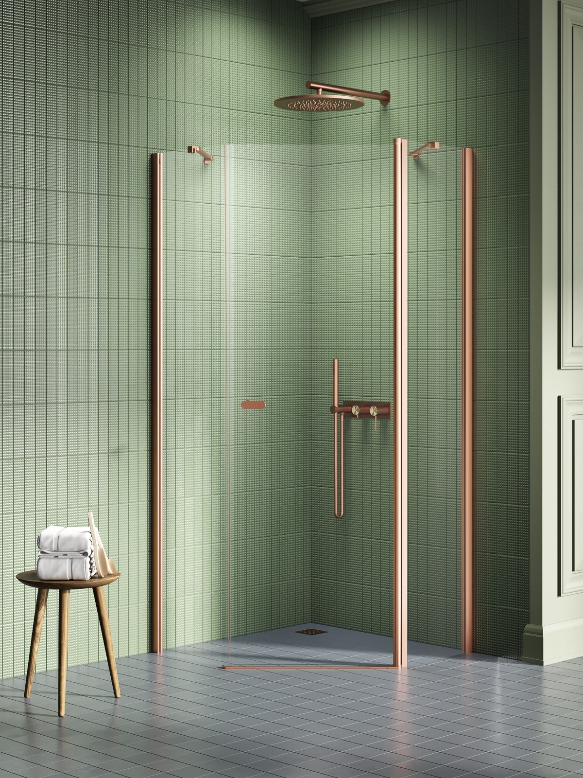 New Trendy New Soleo Copper Brushed cabine de douche 80x80 cm cuivre brossé/verre transparent K-1700