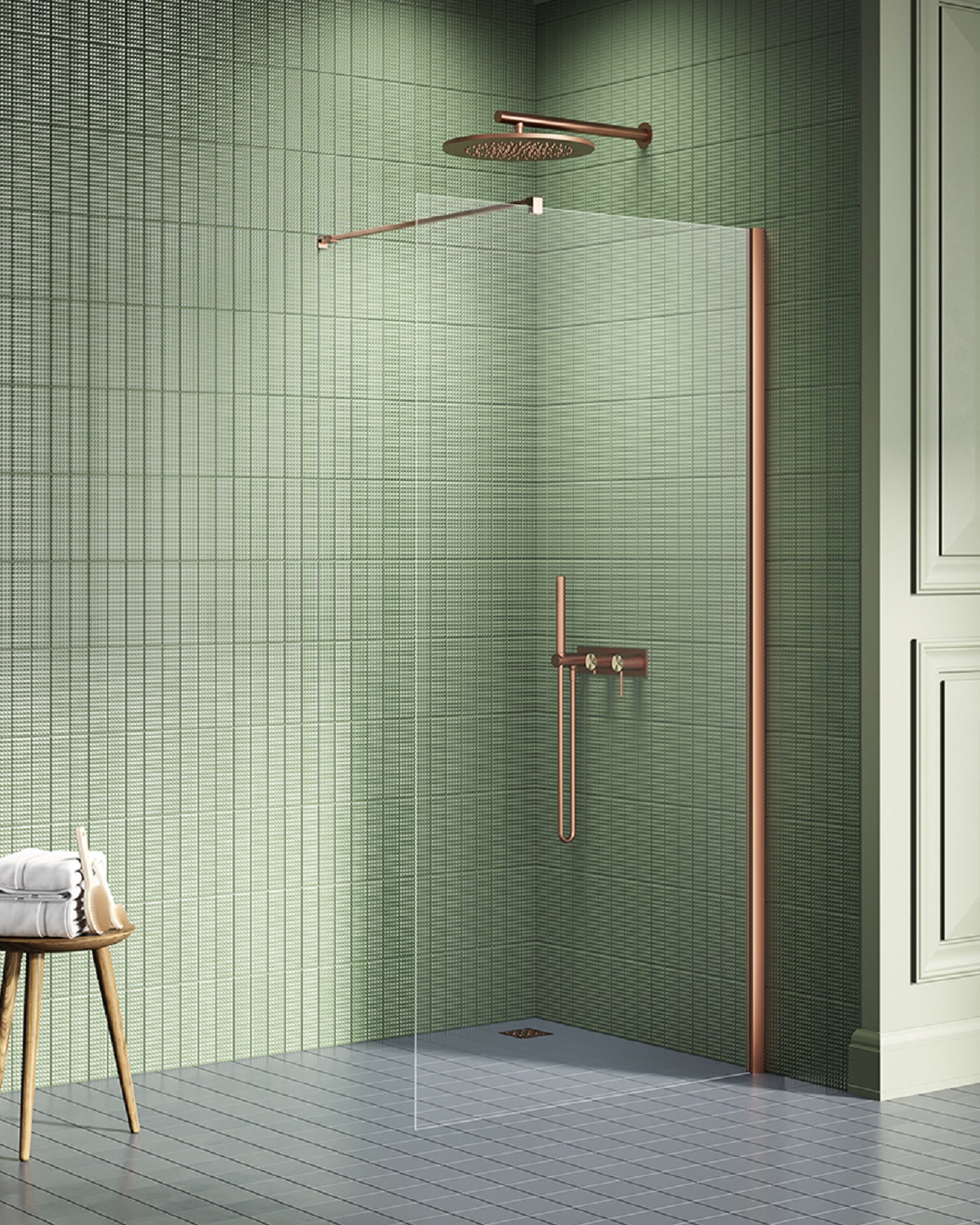 New Trendy New Soleo Copper Brushed paroi de douche walk-in 80 cm cuivre brossé/verre transparent K-2102-WP