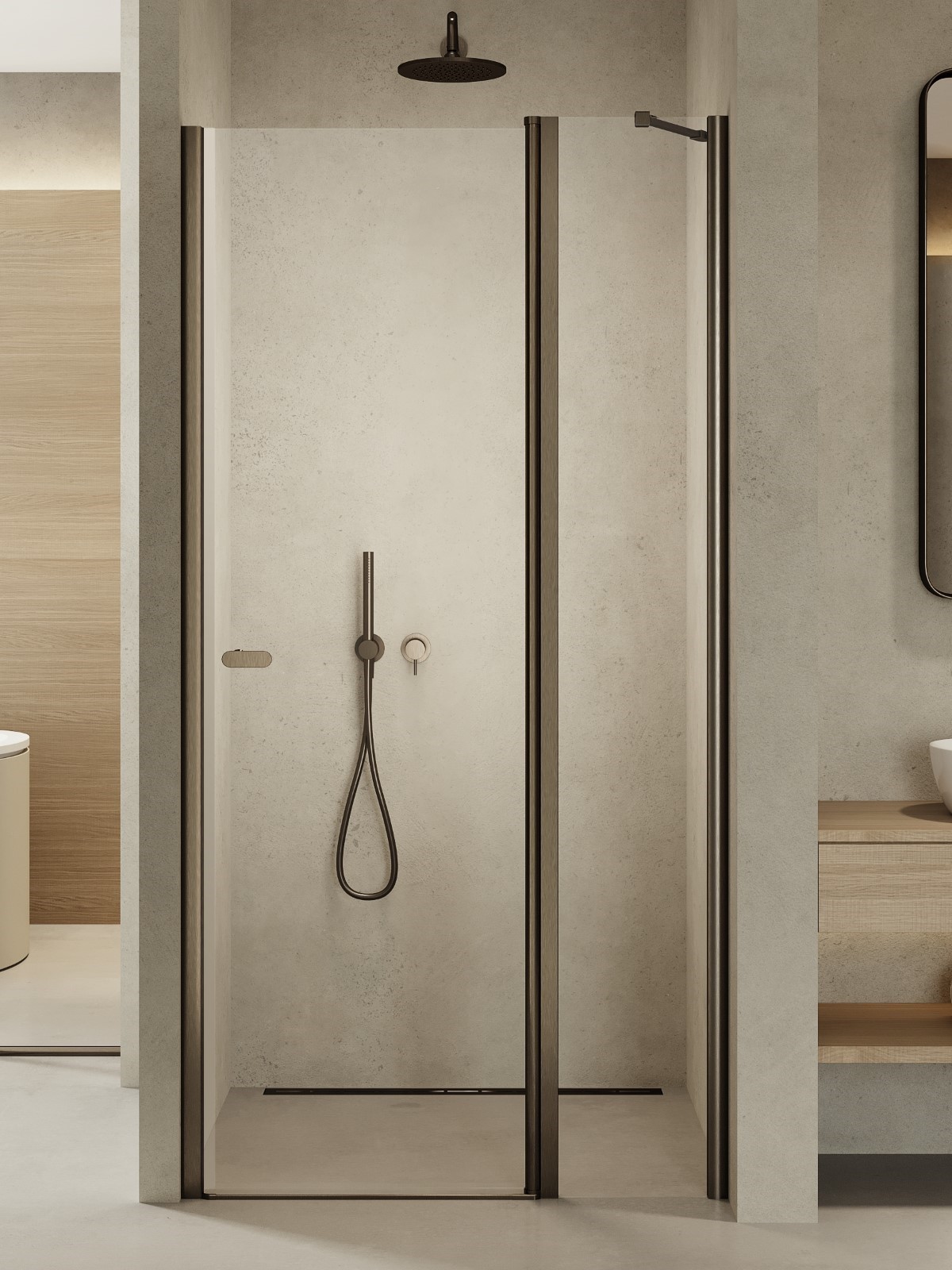 New Trendy New Soleo Gunmetal Brushed porte de douche 100 cm à ouverture basculante graphite brossé/verre transparent D-0561A