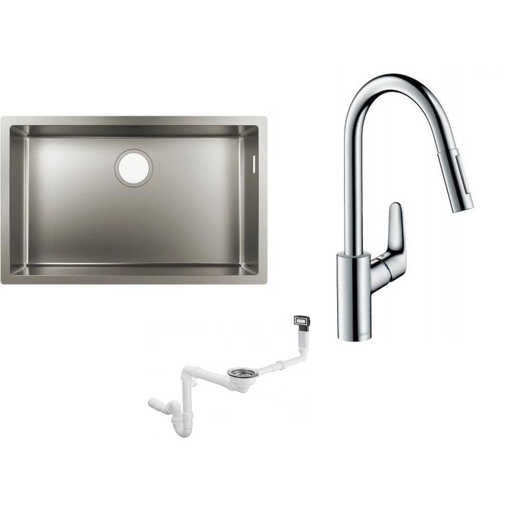 Set évier en acier inoxydable Hansgrohe S 71 43428800, mitigeur de cuisine Hansgrohe Focus M41 31815000, 43921800