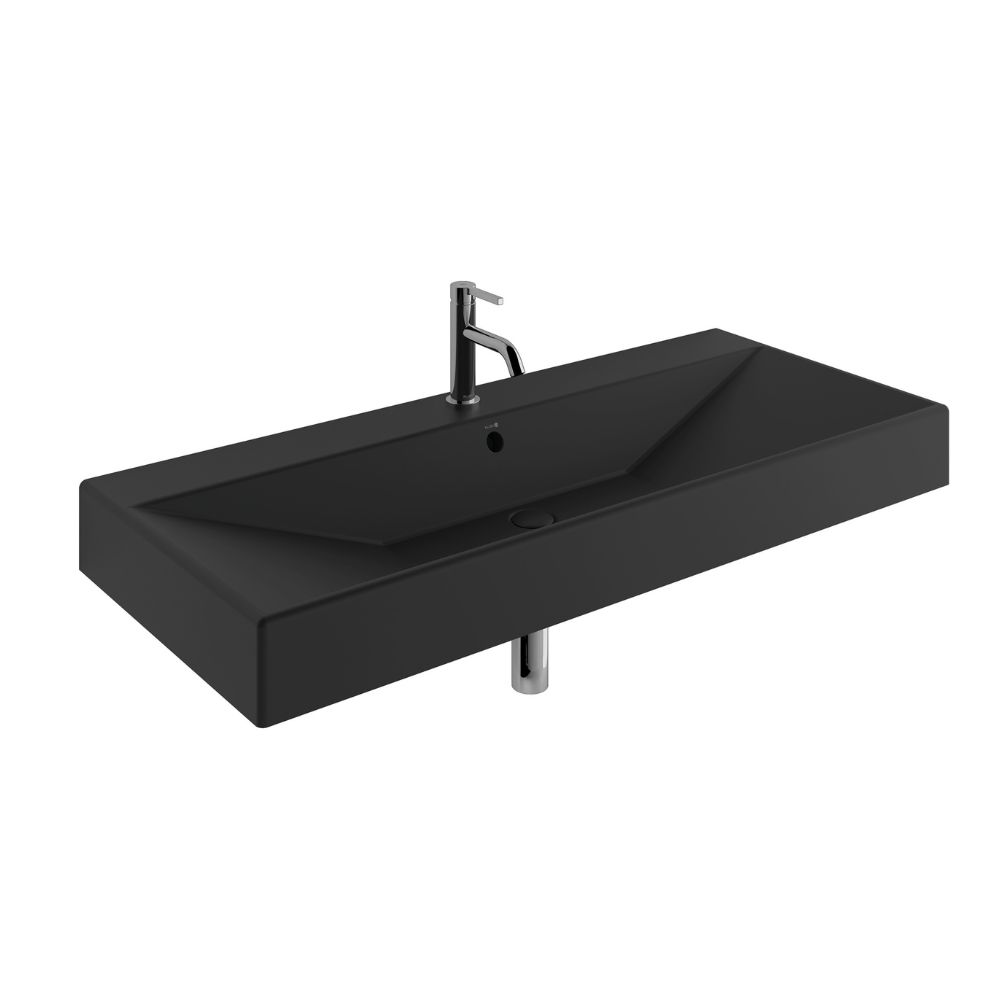 Kludi Resa lavabo avec bouchon 121x50 cm rectangulaire de meuble-à poser noir 59WW12139