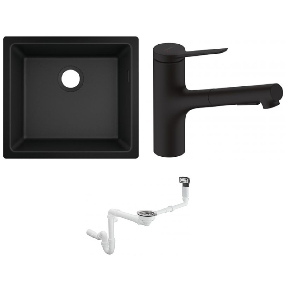 Set évier en granit Hansgrohe S 51 43431170, mitigeur de cuisine Hansgrohe Zesis M33 74800670, 43927000