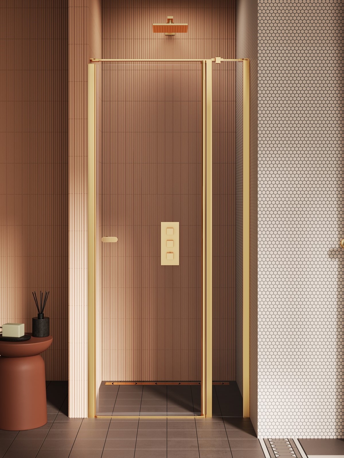 New Trendy New Soleo porte de douche 90 cm à ouverture basculante doré brossé/verre transparent D-0771A-WK