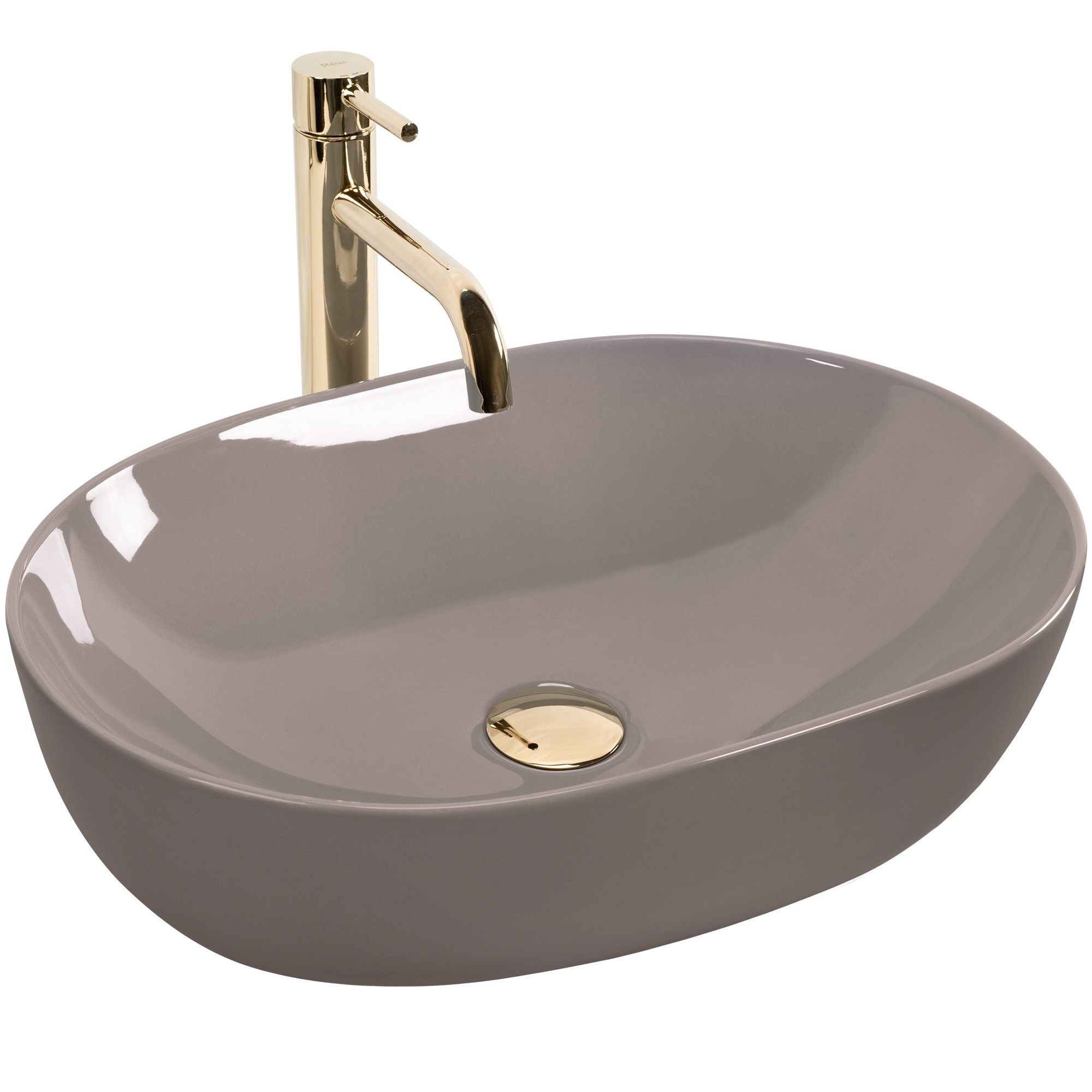 Rea Lisa lavabo 49x35 cm ovale à poser marron/beige brillant REA-U6380