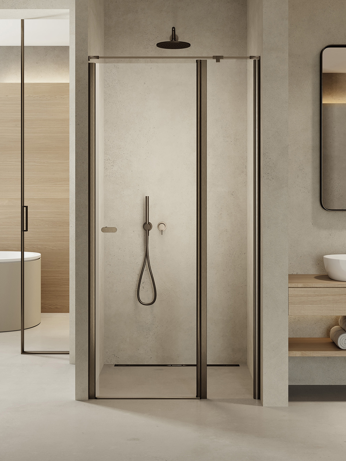 New Trendy New Soleo Gunmetal Brushed porte de douche 110 cm à ouverture basculante graphite brossé/verre transparent D-0562A-WP