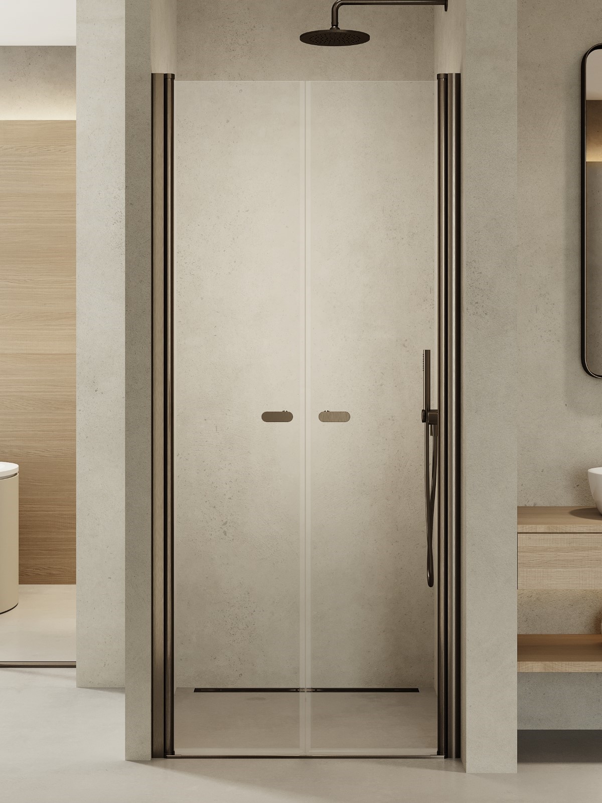 New Trendy New Soleo Gunmetal Brushed porte de douche 120 cm à ouverture basculante graphite brossé/verre transparent D-0537A