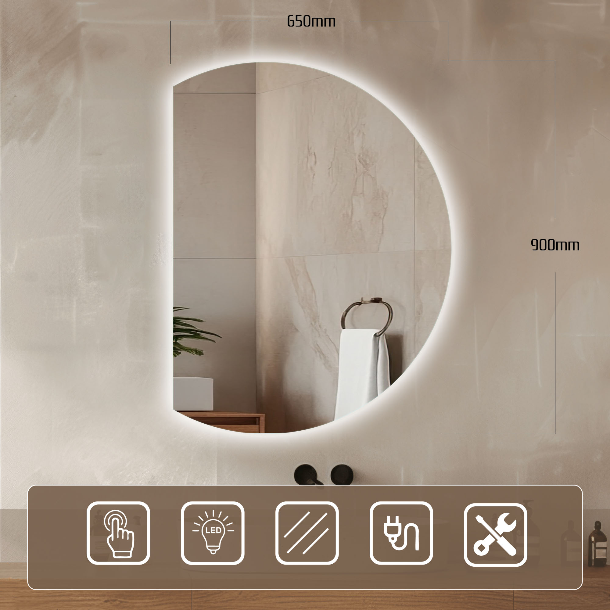 Venti Moon miroir 65x90 cm avec éclairage 5907459662948